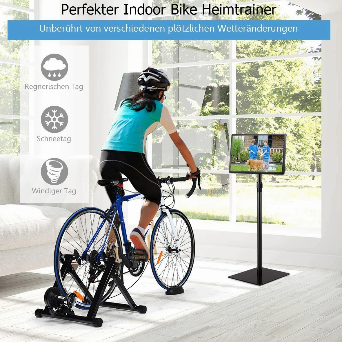 Rodillo de entrenamiento para bicicletas, rodillo de entrenamiento para bicicletas de 26-28 pulgadas, bicicleta estática plegable, cargable hasta 150 kg, fabricado en acero, incl. Soporte Rueda D