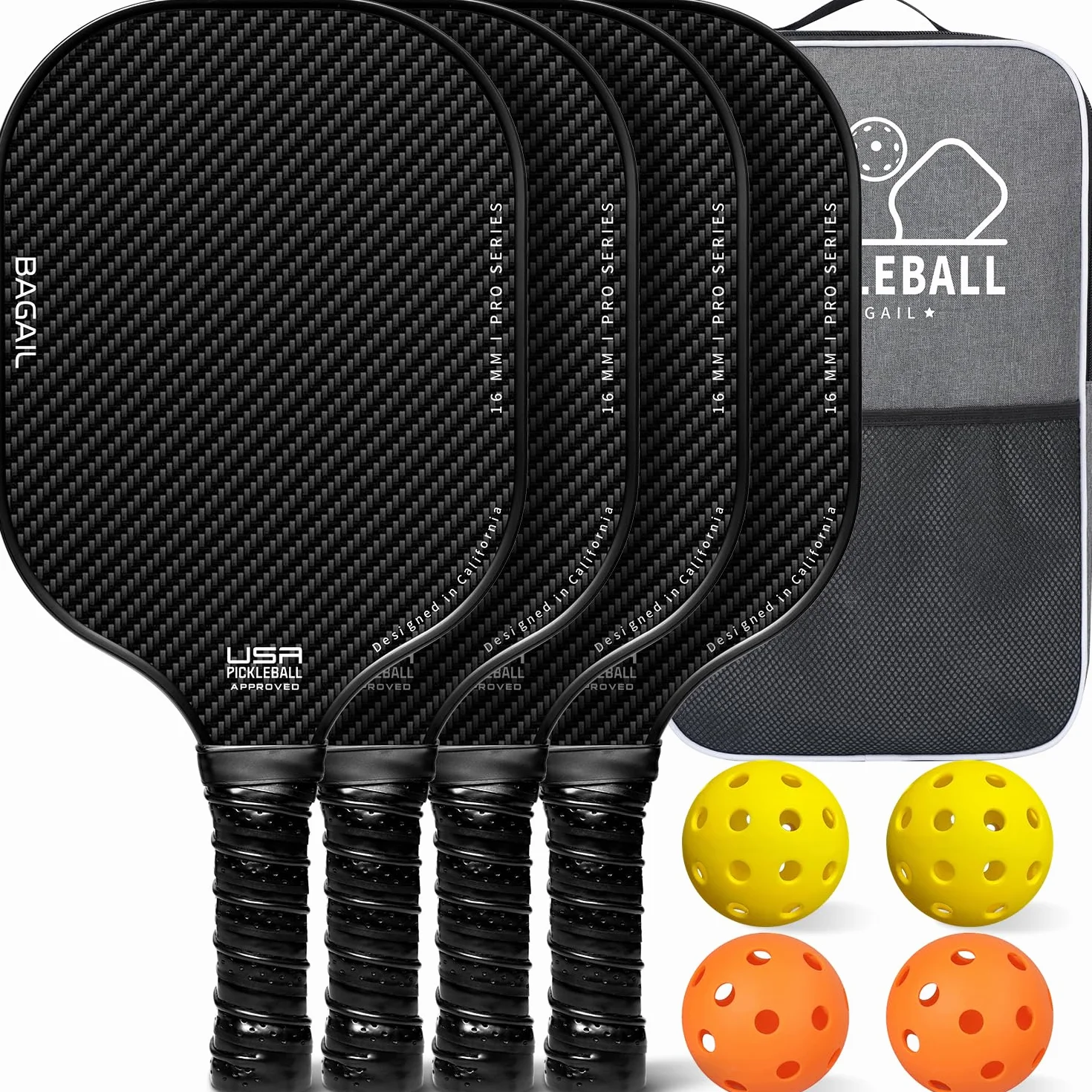 BAGAIL Juego de Paletas de Pickleball con 4 Pelotas, Ligeras, Ergonómicas