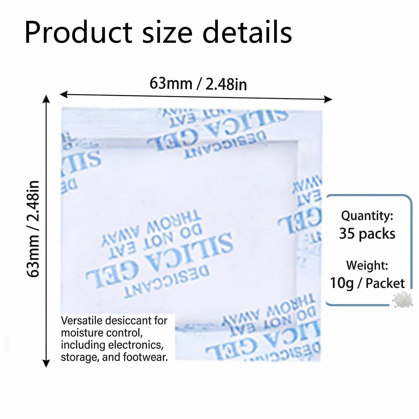 Bolsas Desecantes Gel de Sílice Absorbente de Humedad 10g x 30, Protección para Zapatos Electrónica Cámaras