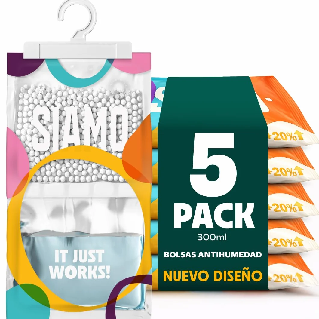 Pack x 5 Bolsas Antihumedad Deshumidificador Colgante para Armarios Garaje Trasteros Autocaravanas