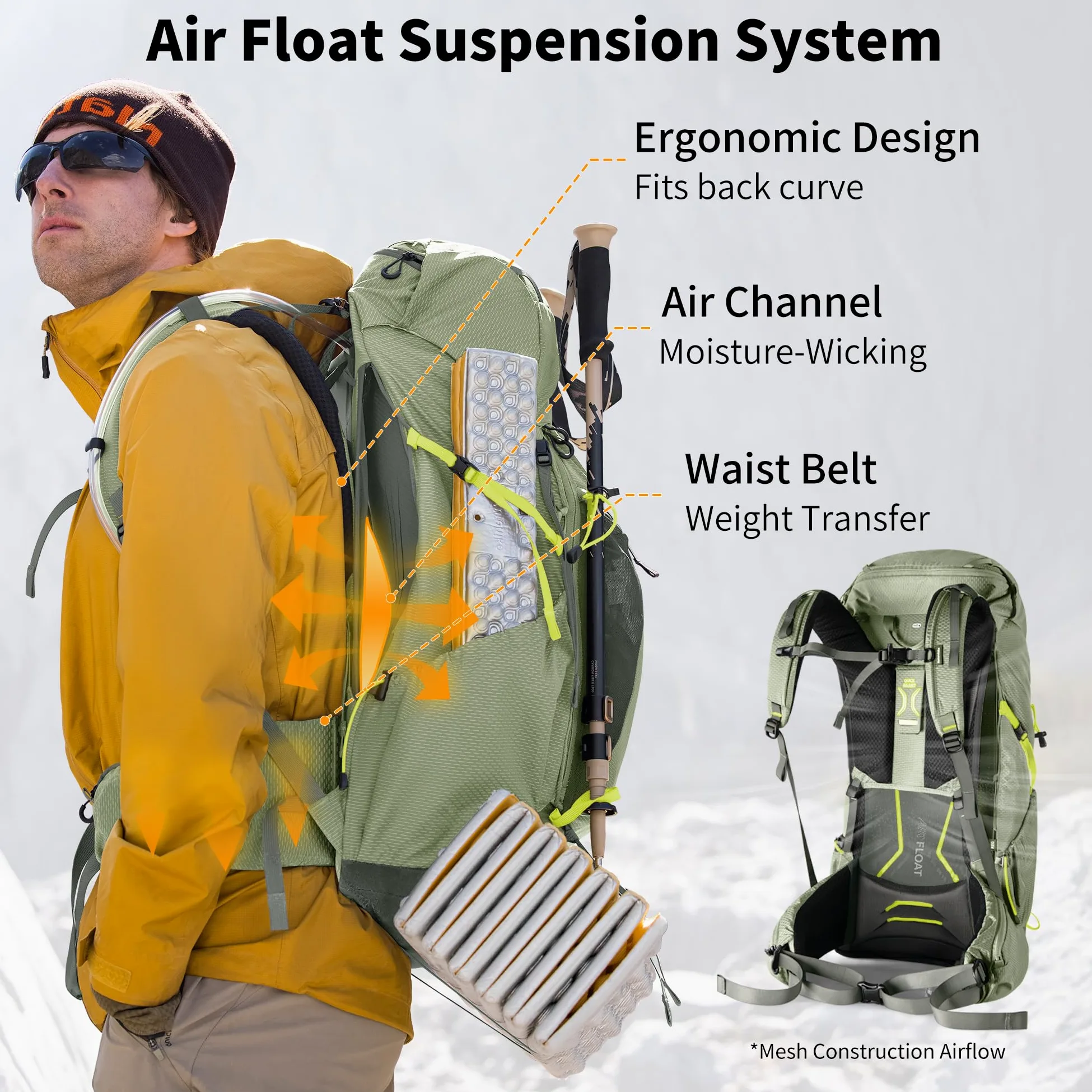 Naturehike Seek Wind Mochila de 35 L/65 L, mochila de trekking para hombre y mujer, mochila de senderismo, mochila de viaje impermeable, mochila con funda para lluvia para camping, ciclismo