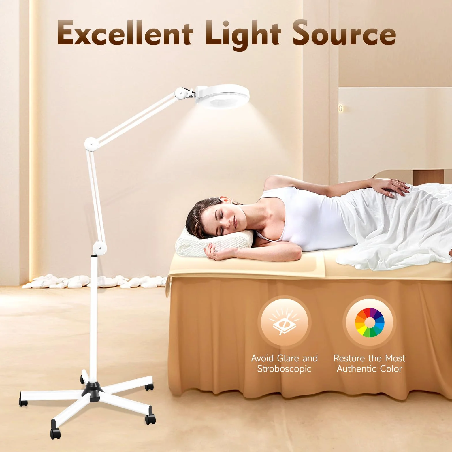 Lámpara LED con lupa 125 mm 5 dioptrías de pie trípode blanco