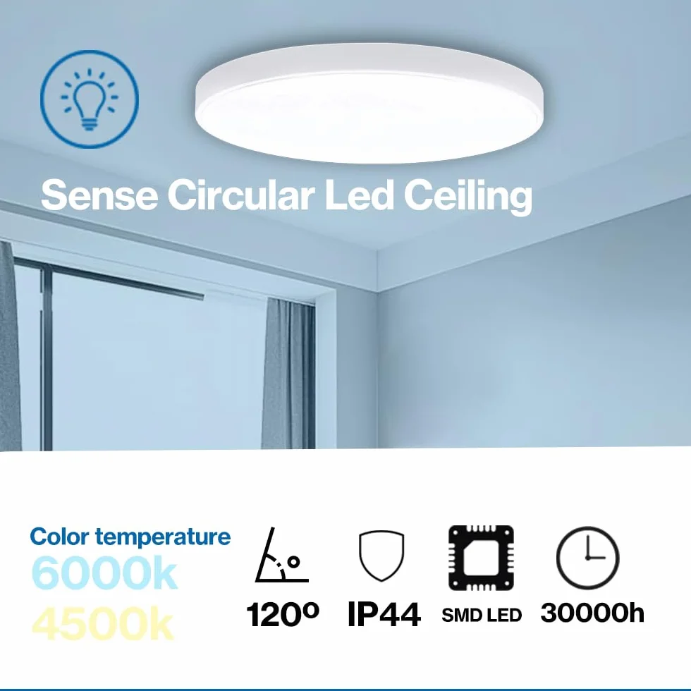 Plafon LED Techo 30W IP44 3000 lúmenes 4500K Neutra Baño Cocina Balcón LM8255