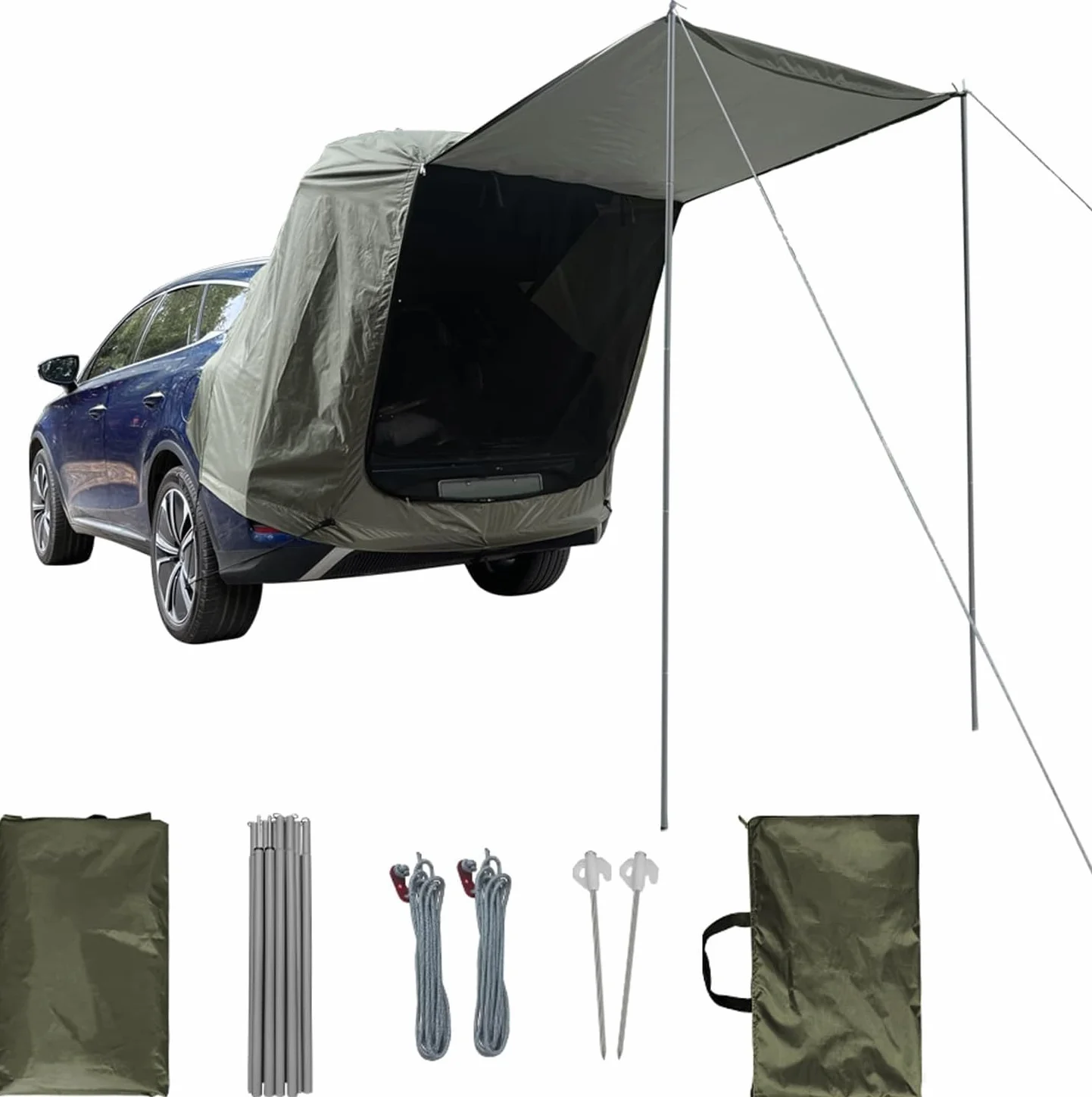 Tienda de Campaña para Coche, Carpa para Portón Trasero con Mosquitera, a Prueba de Viento, Protector Impermeable AutomóVil para SUV, Toldo para Auto para Acampar y Aventuras al Aire Libre, Caqui