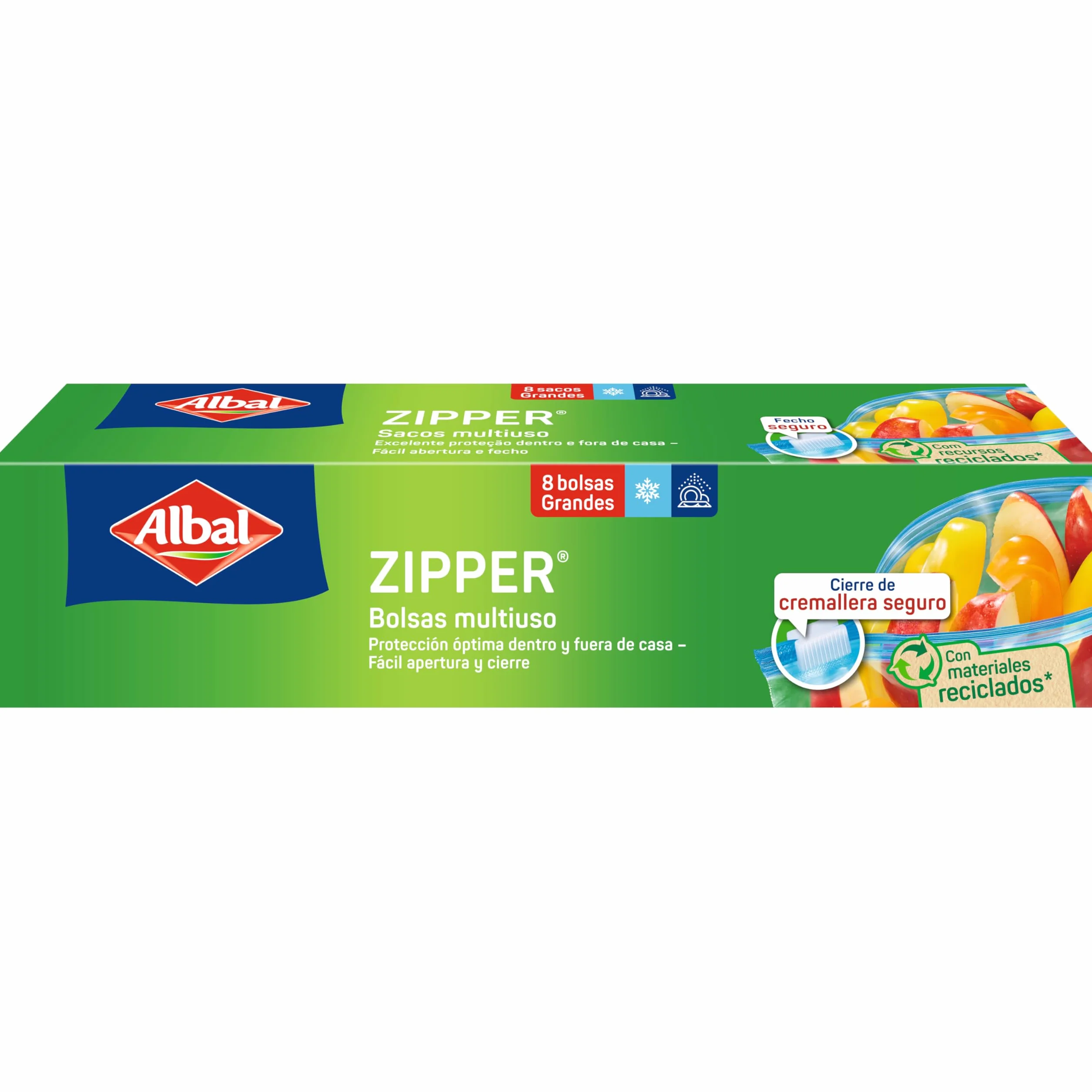 Albal Bolsas Multiuso 3 Litros, Resistentes, Reutilizables, Reciclables, Cierre Cremallera Hermético, Fondo Plano, 8 Bolsas