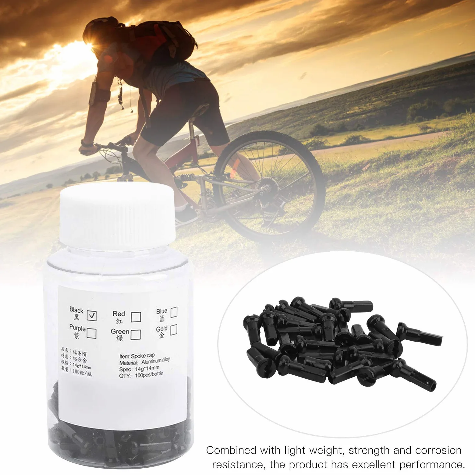 100 fundas para radios de bicicleta, pezón de aleación de aluminio, tapa de radios de bicicleta para radios de bicicleta con diámetro interior de 2 mm, color negro