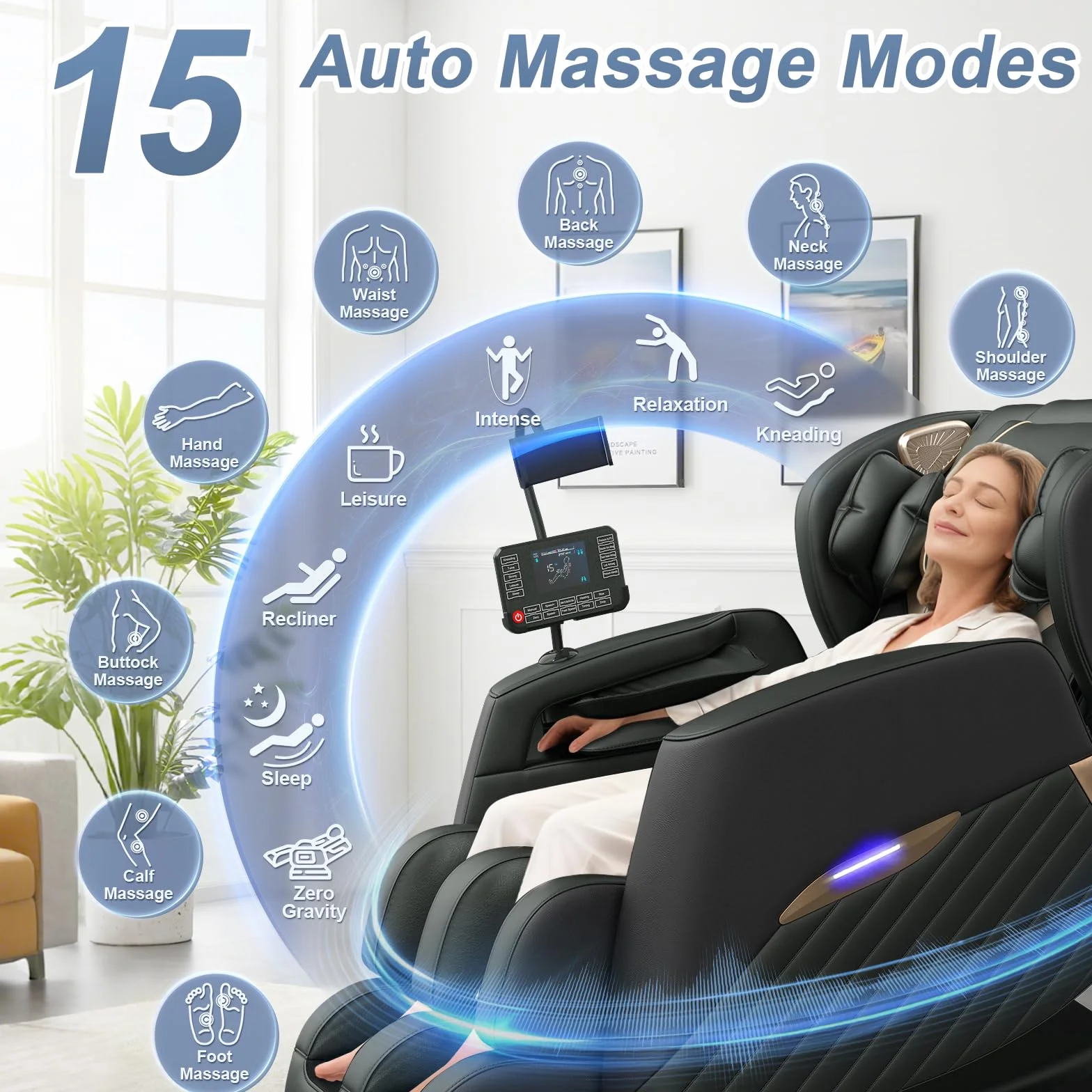 Sillón de Masaje de Cuerpo Completo con Gravedad Cero, 16 Puntos de Masaje, 8 Airbags, Calefacción Lumbar y Bluetooth