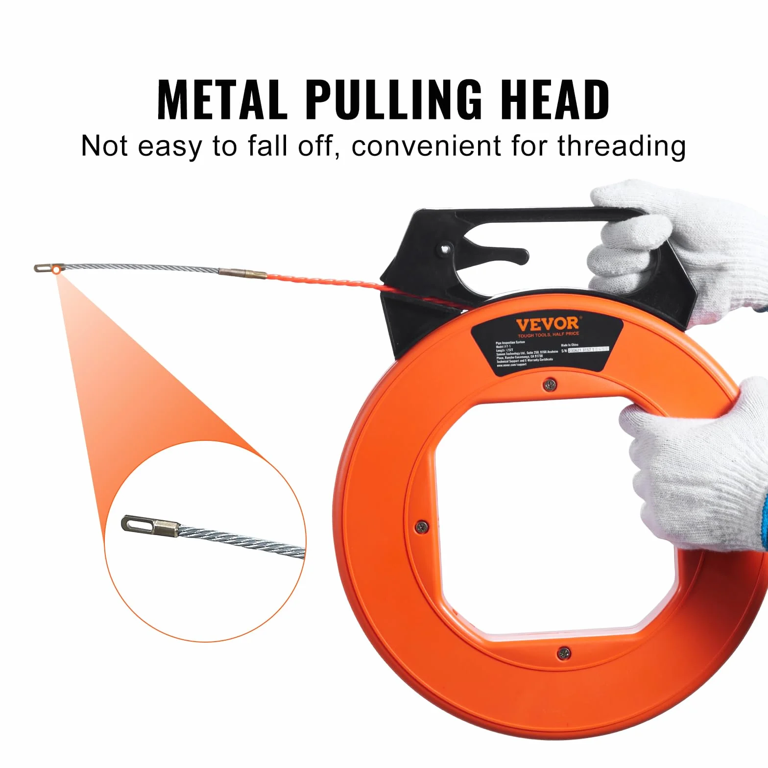 VEVOR Carrete de Cinta para Peces Longitud de 38,1 m Diámetro de 6,35 mm Extractor de Alambre PET Cinta de Pescar con Carcasa y Mango Herramientas de Pesca de Alambre Flexible con Caja de Plástico