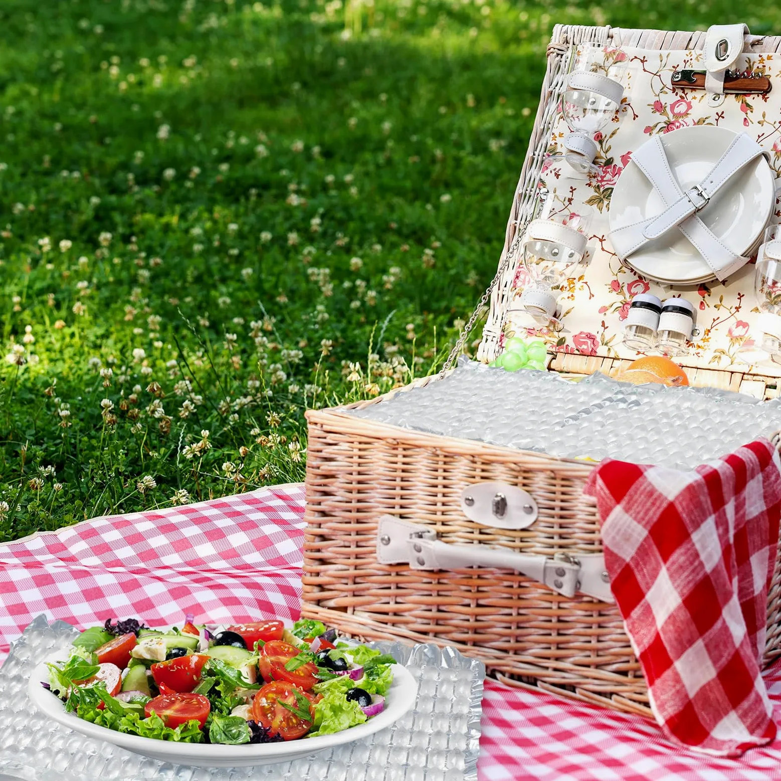 Reallnaive Paquete de 2 láminas de hielo congelables reutilizables para enfriadores, paquetes de hielo flexibles para bandejas de alimentos, tablas de queso, carnes delicatessen, platos de verduras