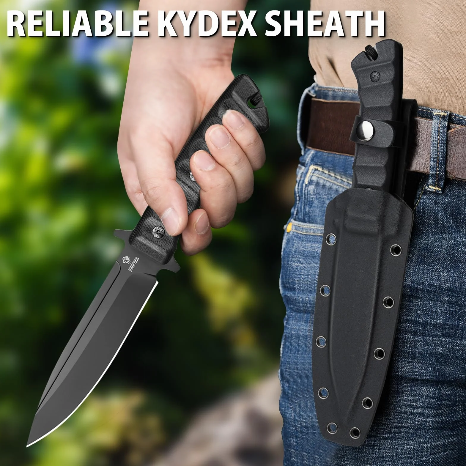 NedFoss BLACK PHOENIX cuchillo supervivencia, cuchillo bushcraft,cuchillo de caza,cuchillo camping,Hoja fija afilada para exteriores, full tang, acampada supervivencia