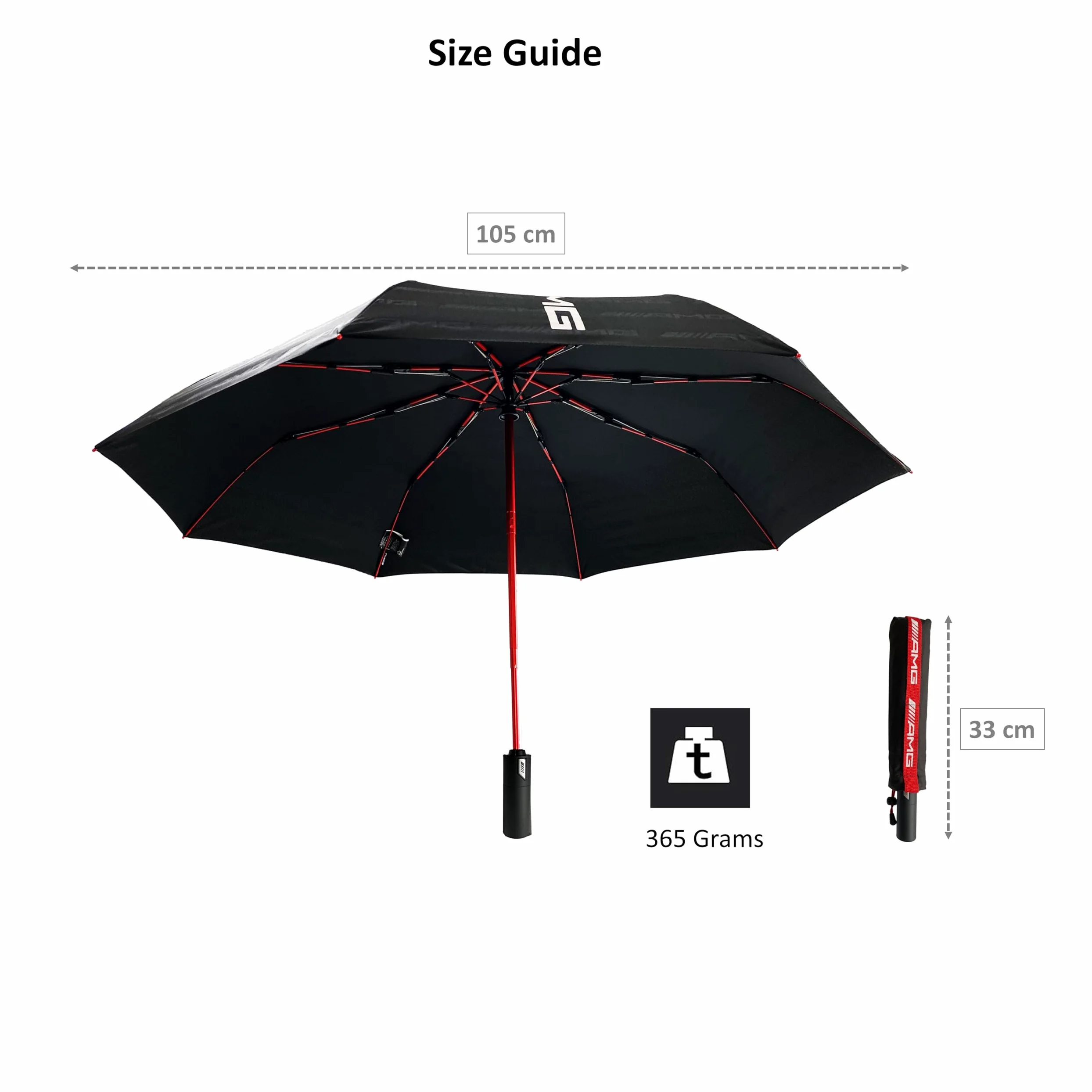 Paraguas Plegable AMG Auténtico – Antiviento, Apertura y Cierre Automáticos, Compacto de Viaje, Diseño Negro y Rojo Premium, Resistente y Ligero para Todo Clima