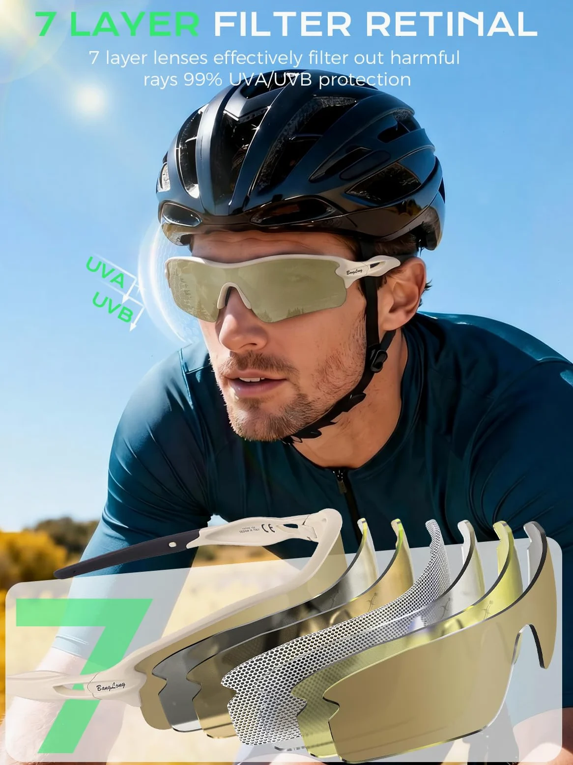 BangLong Gafas de ciclismo polarizadas UV400 – Gafas deportivas TR90 ultraligeras para hombre y mujer para ciclismo, correr y aire libre