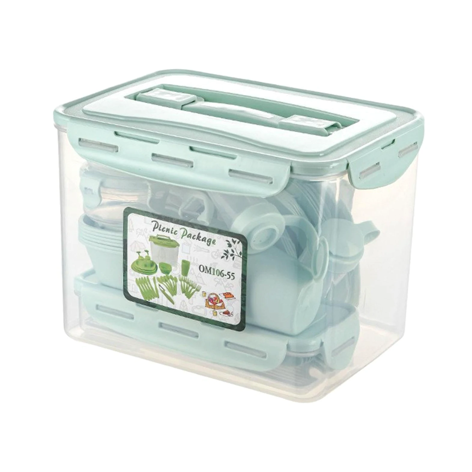 56 Piezas Cubiertos Portátiles Reutilizables Vajilla Completa Cucharas Tenedores Vasos Platos con Caja de Almacenaje Adecuado para Camping Picnic, Verde