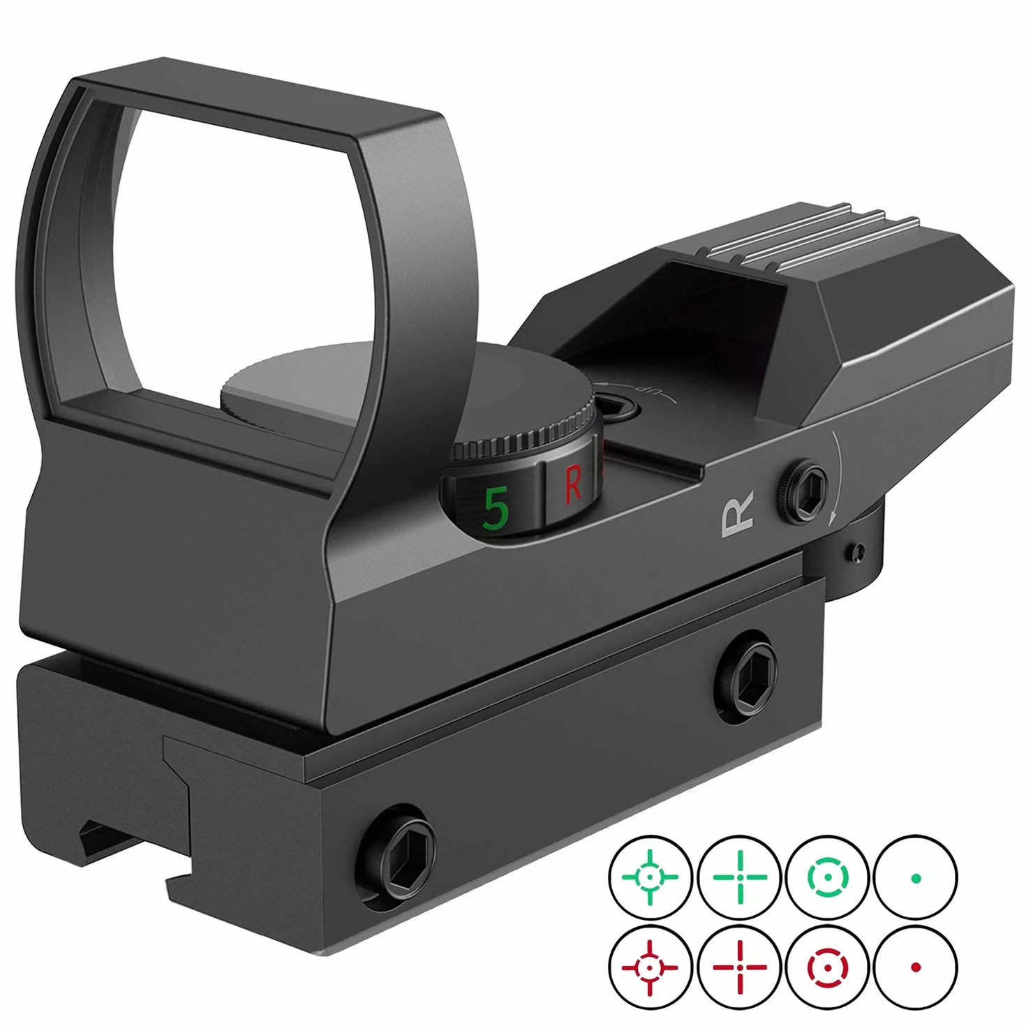 JASHKE Visor de Punto Rojo Iluminación Roja y Verde 4 Retículas para Riel de 11 mm