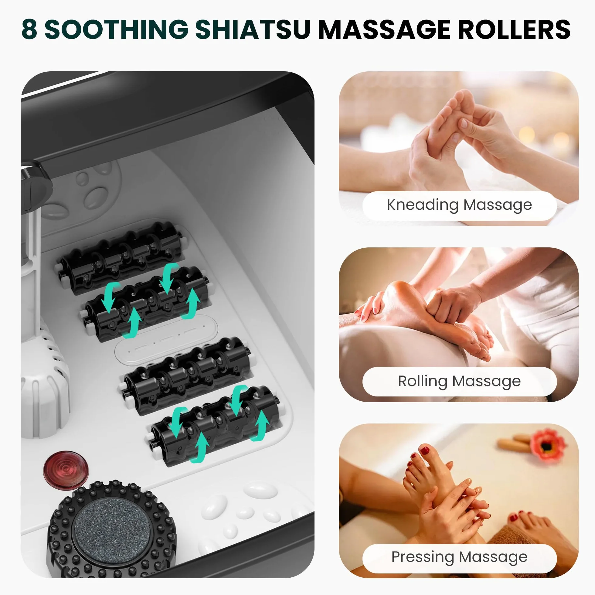 Snailax Baño de pies plegable con masaje y calefacción, baño de burbujas Shiatsu, 14 niveles de calor, 35-48°C