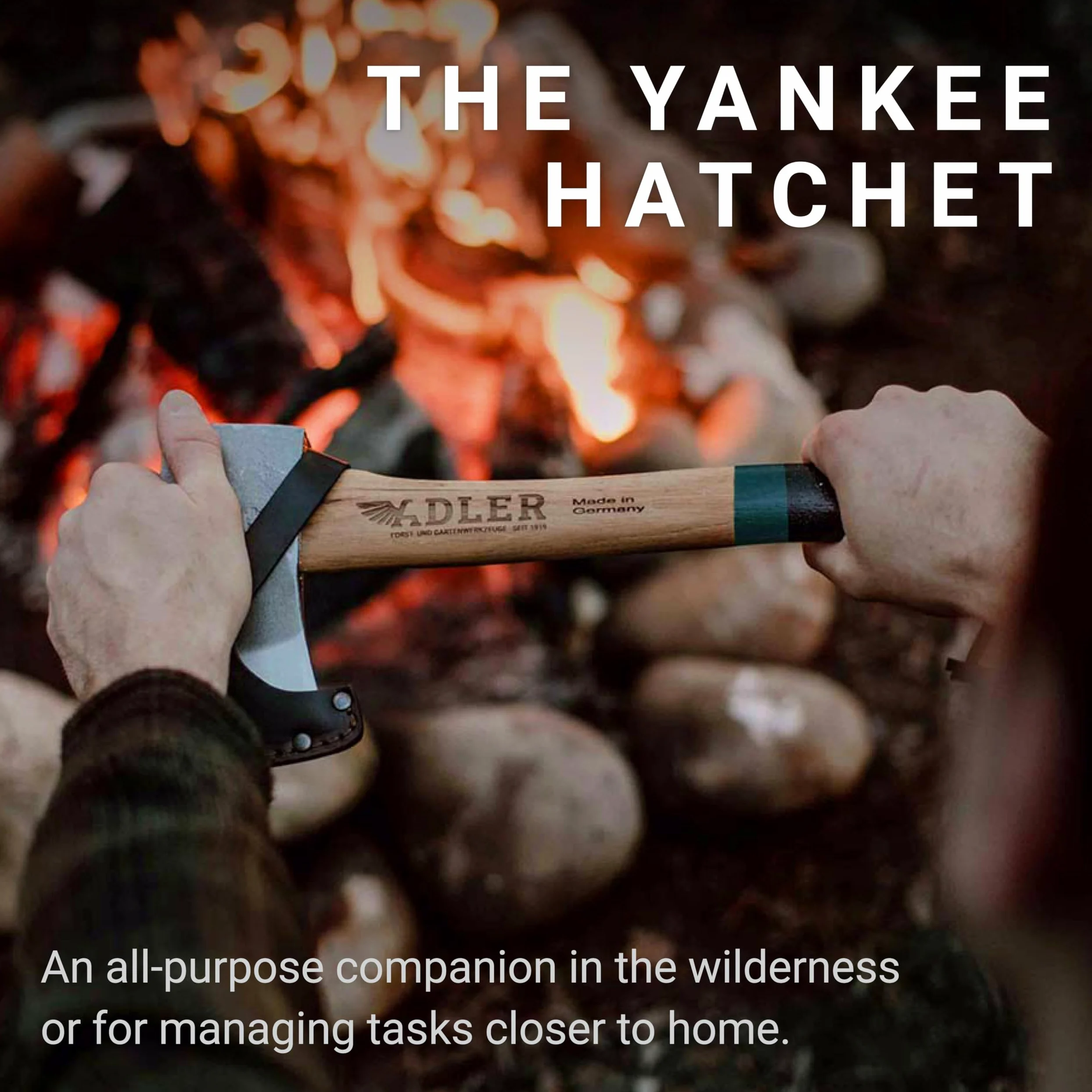 Adler Yankee Hatchet – alemán fabricado con un mango de 15 pulgadas recubierto con pintura de agarre antideslizante – 1,5 libras de peso de la cabeza Funda de piel y bolsa de almacenamiento de
