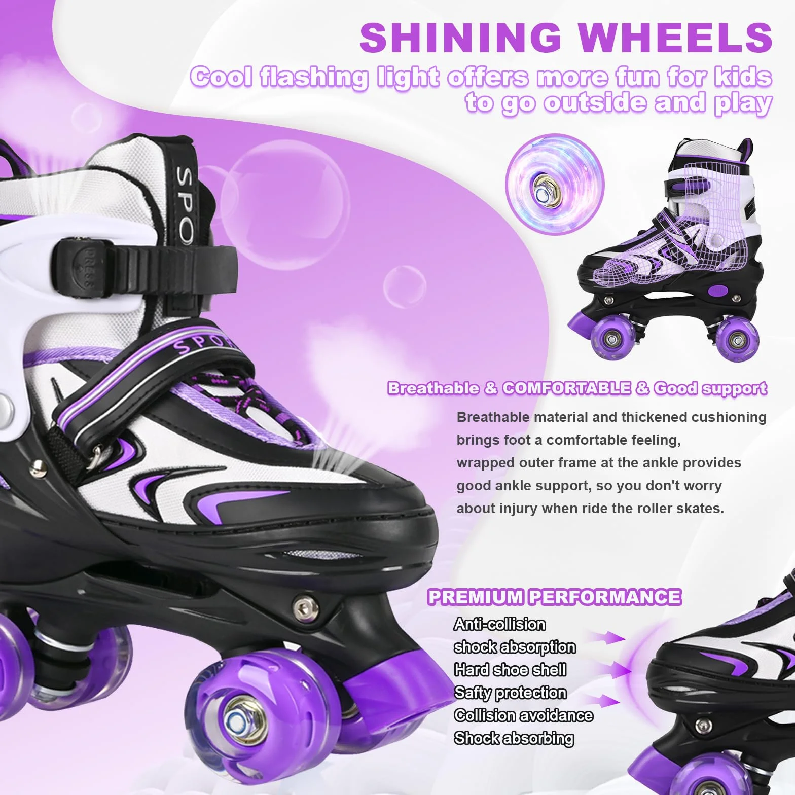 Patines Ajustables para Niños con Ruedas Luminosas, 4 Tamaños