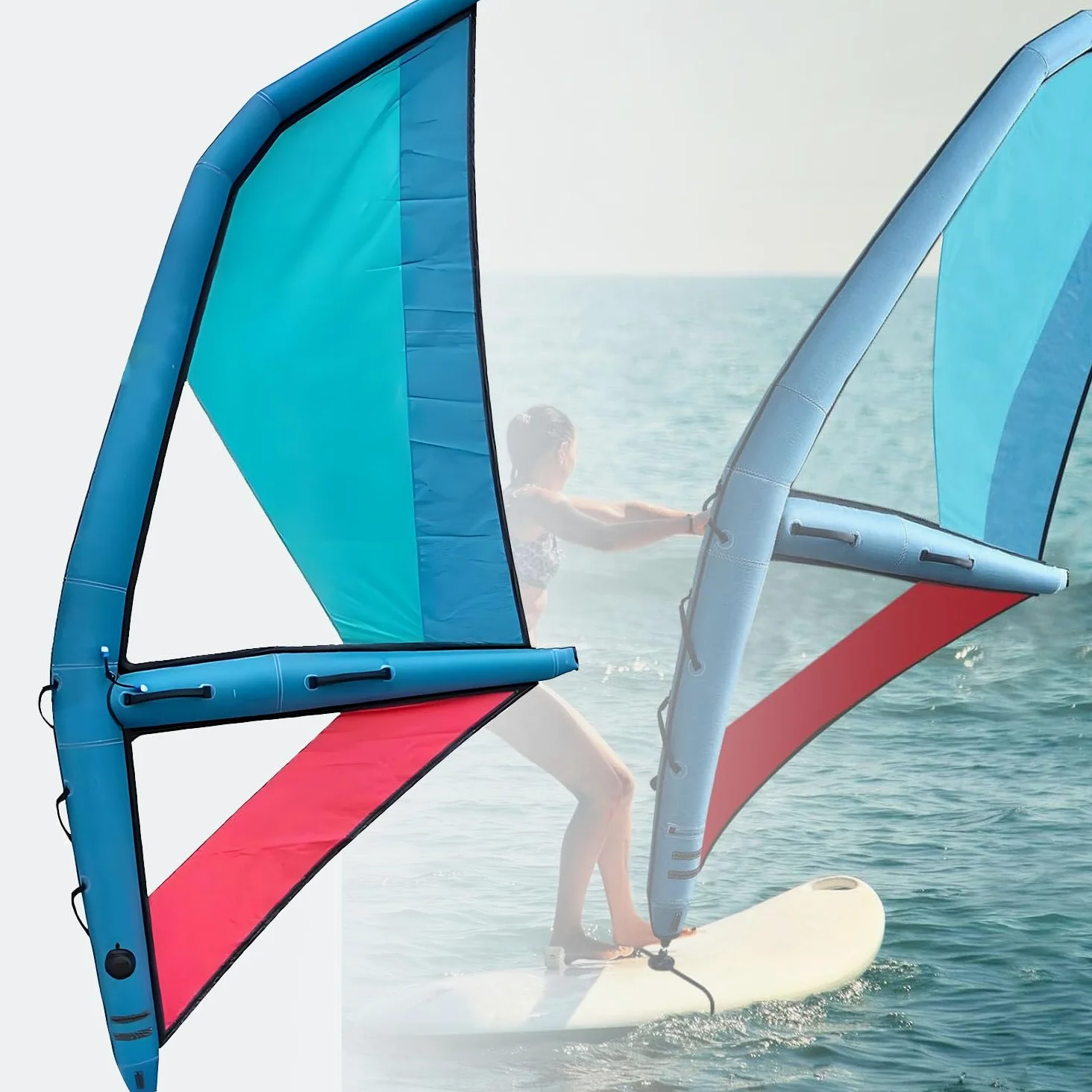 Tabla de Paddle Surf de Tela Oxford + Vela de Windsurf de PVC, Tabla de Windsurf Independiente, Vela de Windsurf Inflable Profesional para Adultos de 4,35 m × 1,88 m