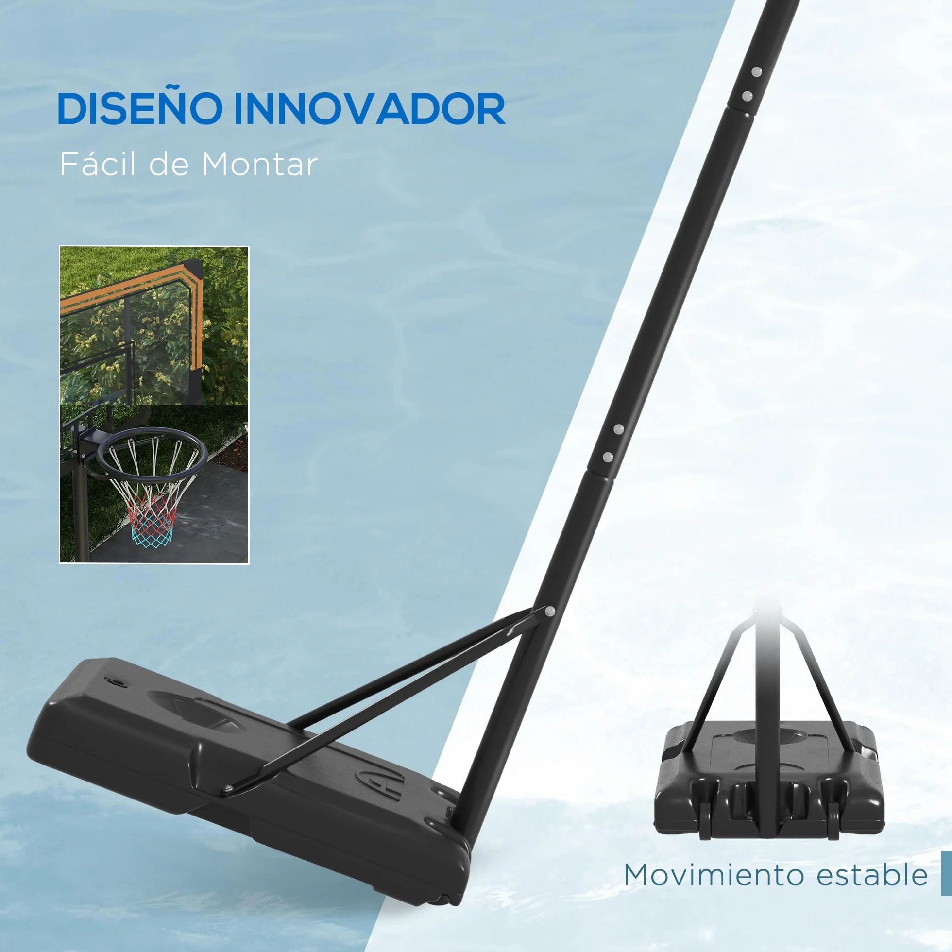 SPORTNOW Canasta de Baloncesto Exterior Altura Ajustable 182-213 cm Aro con Soporte Ruedas Base Rellenable Negro