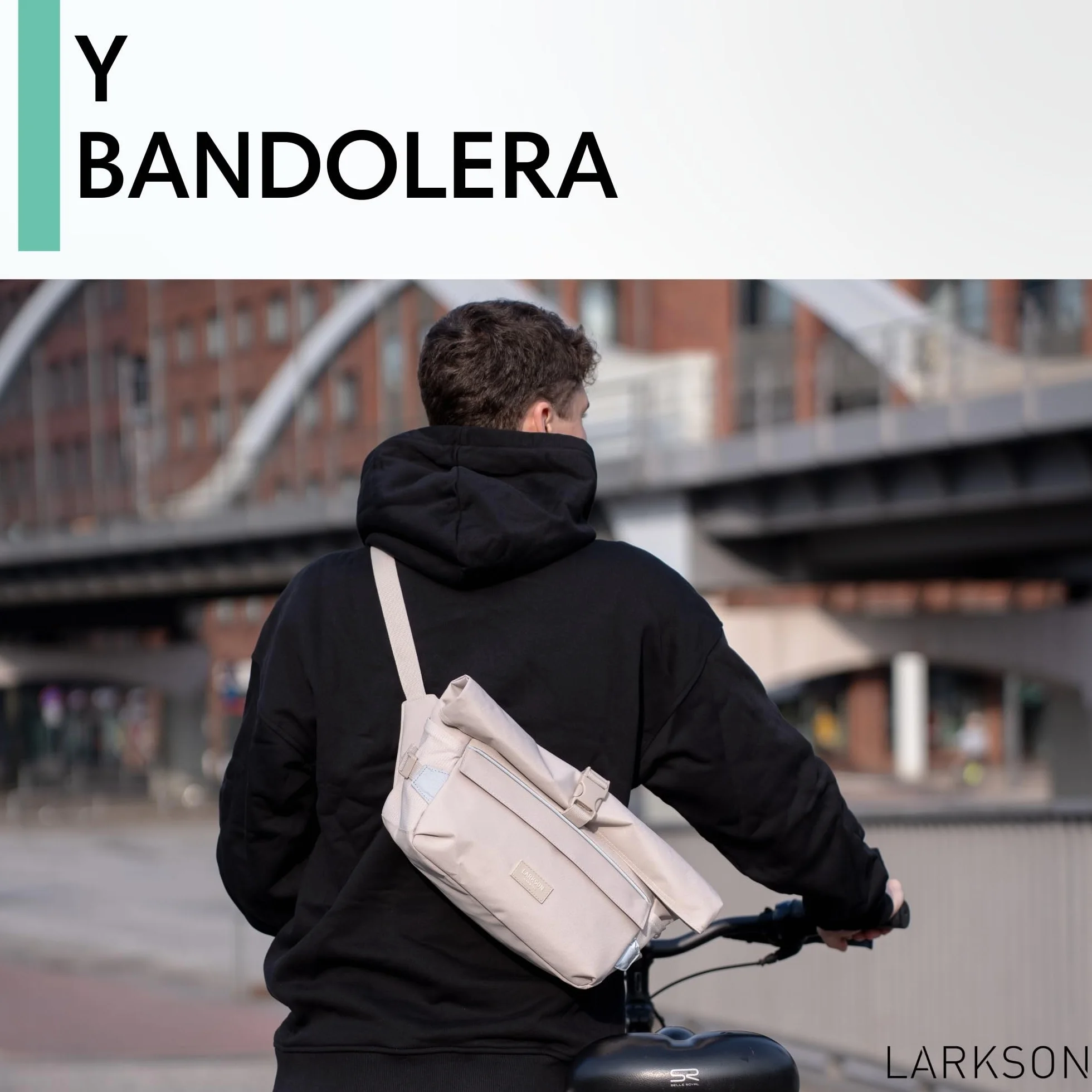 LARKSON Bolsa Manillar Bicicleta Negro - Lasse - Bolsa 2 en 1 para Bici y Bandolera - con Reflejo - Repelente al Agua