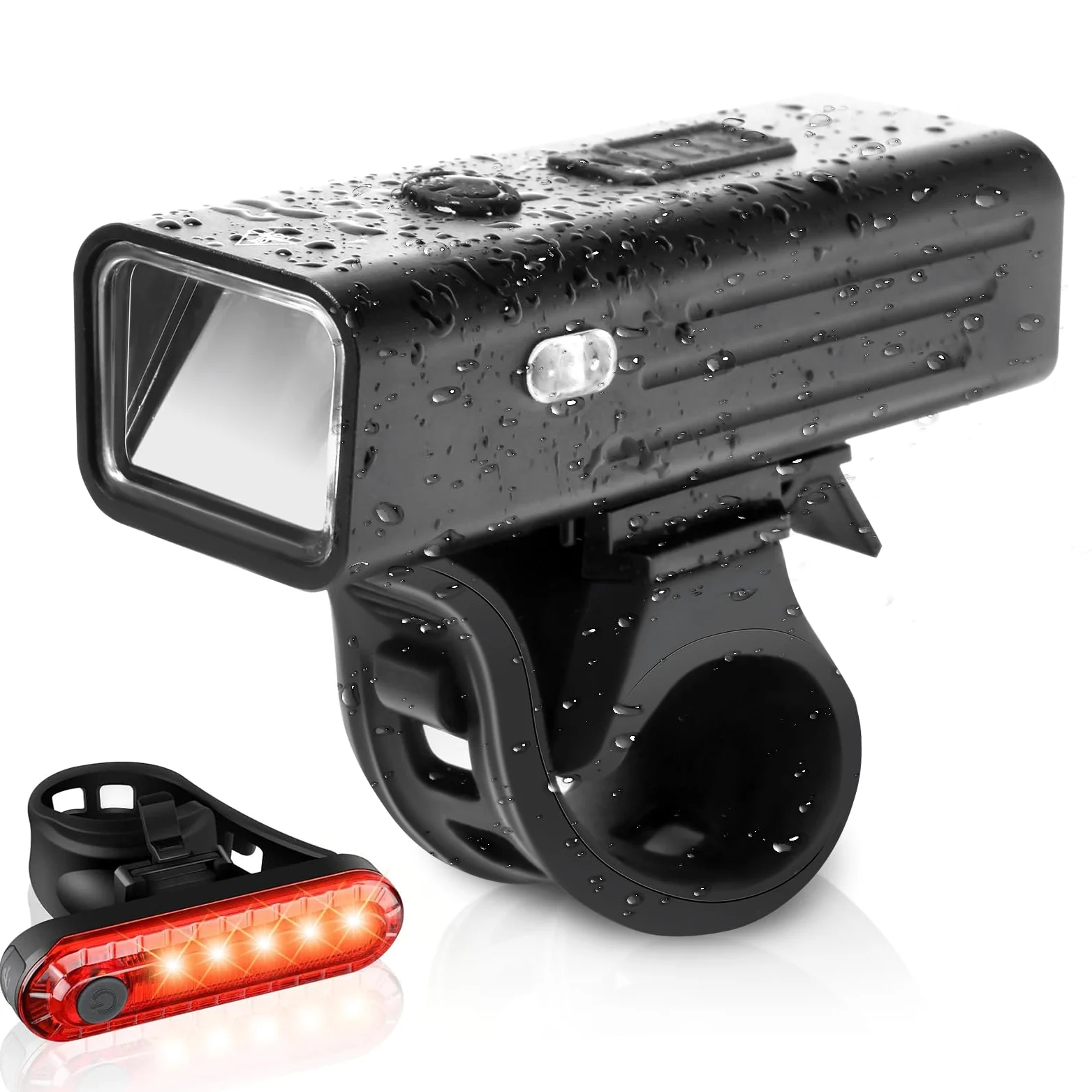 Juego de luces de bicicleta recargables por USB, faros delanteros y traseros para bicicleta, 4+4 modos de luz. Luces delanteras brillantes de 250 lm y traseras traseras de 250 lm. Se adapta a todas