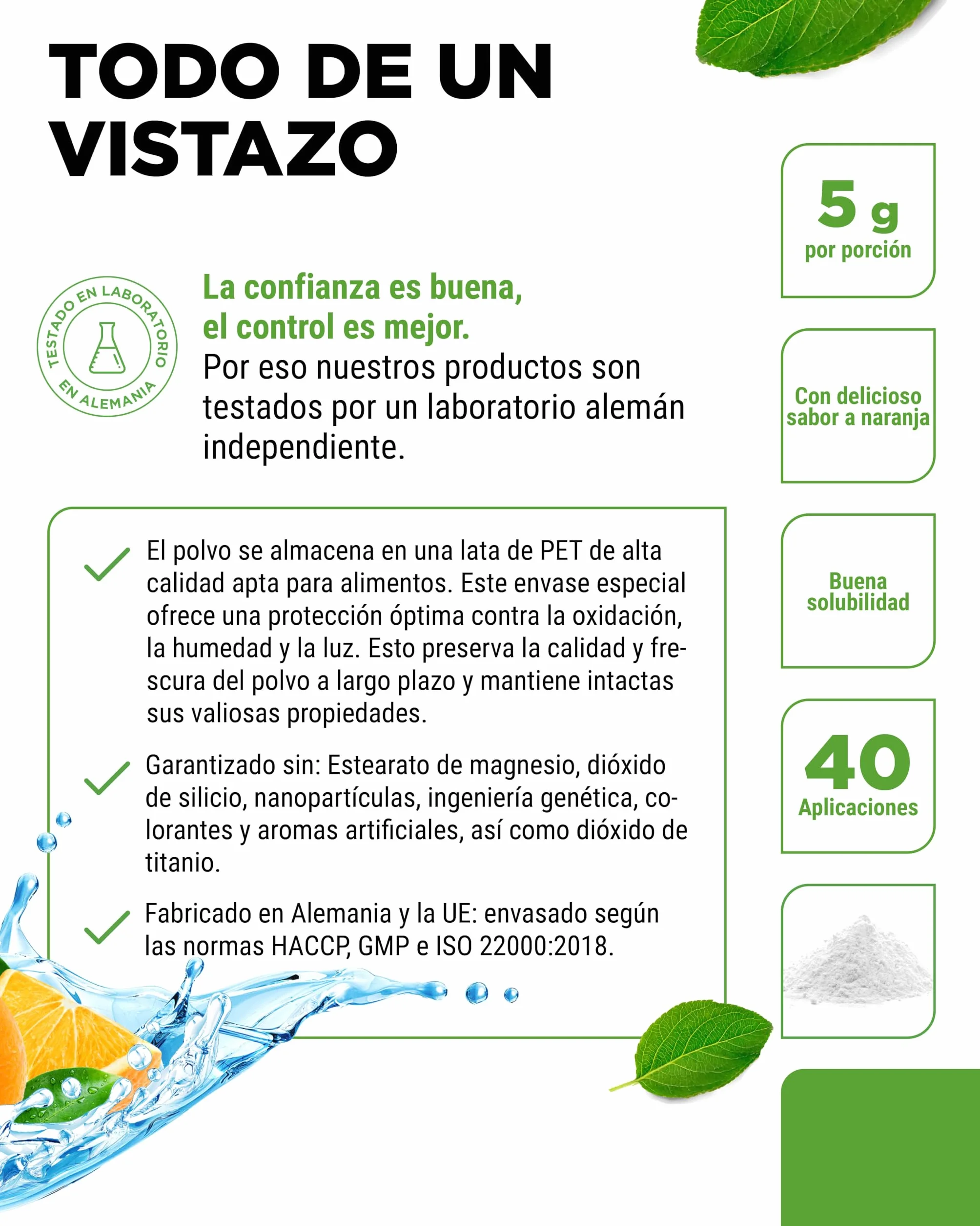 vit4ever Electrolitos 200 g 40 Porciones Fórmula de Hidratación Sin Azúcar Vegano Sabor Naranja