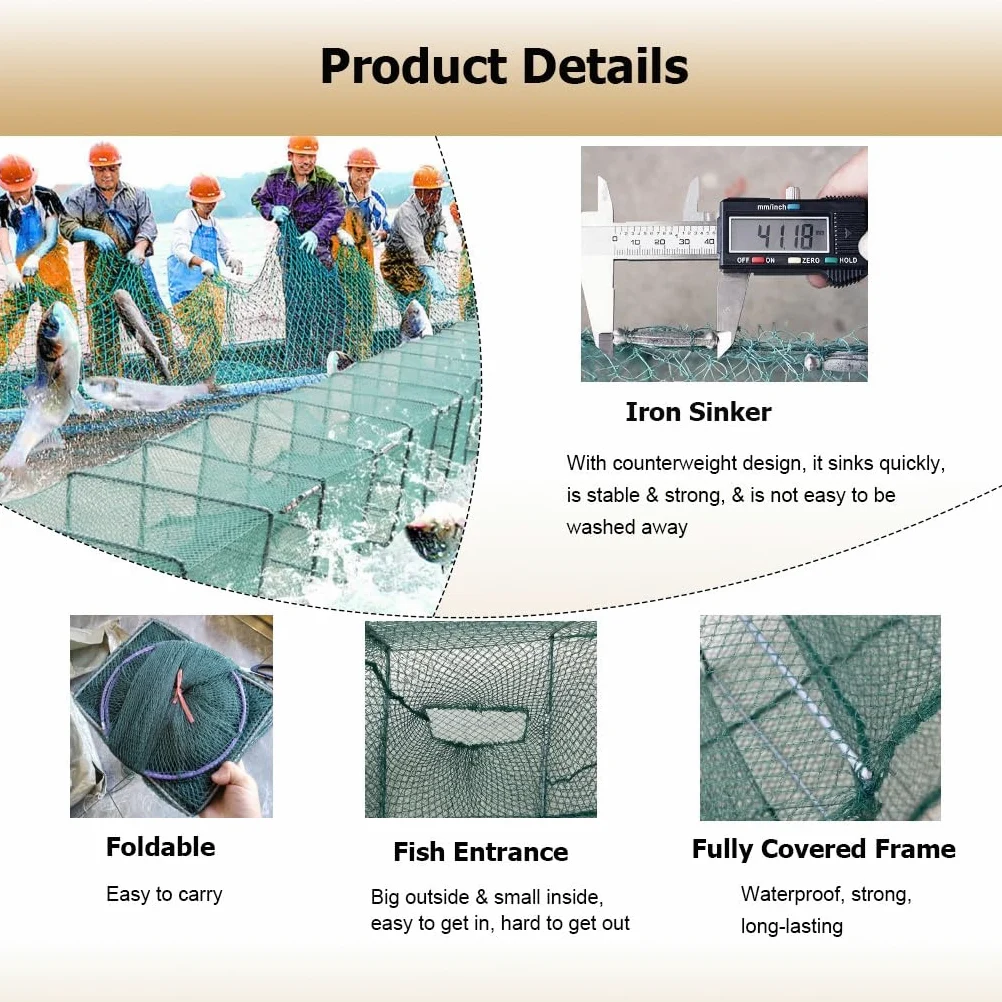 2 trampas de Cebo for camarones y cangrejos de 7,9 a 52,5 pies de Largo, trampas for Peces, Red de Pesca, Captura automáticamente más Peces fácilmente