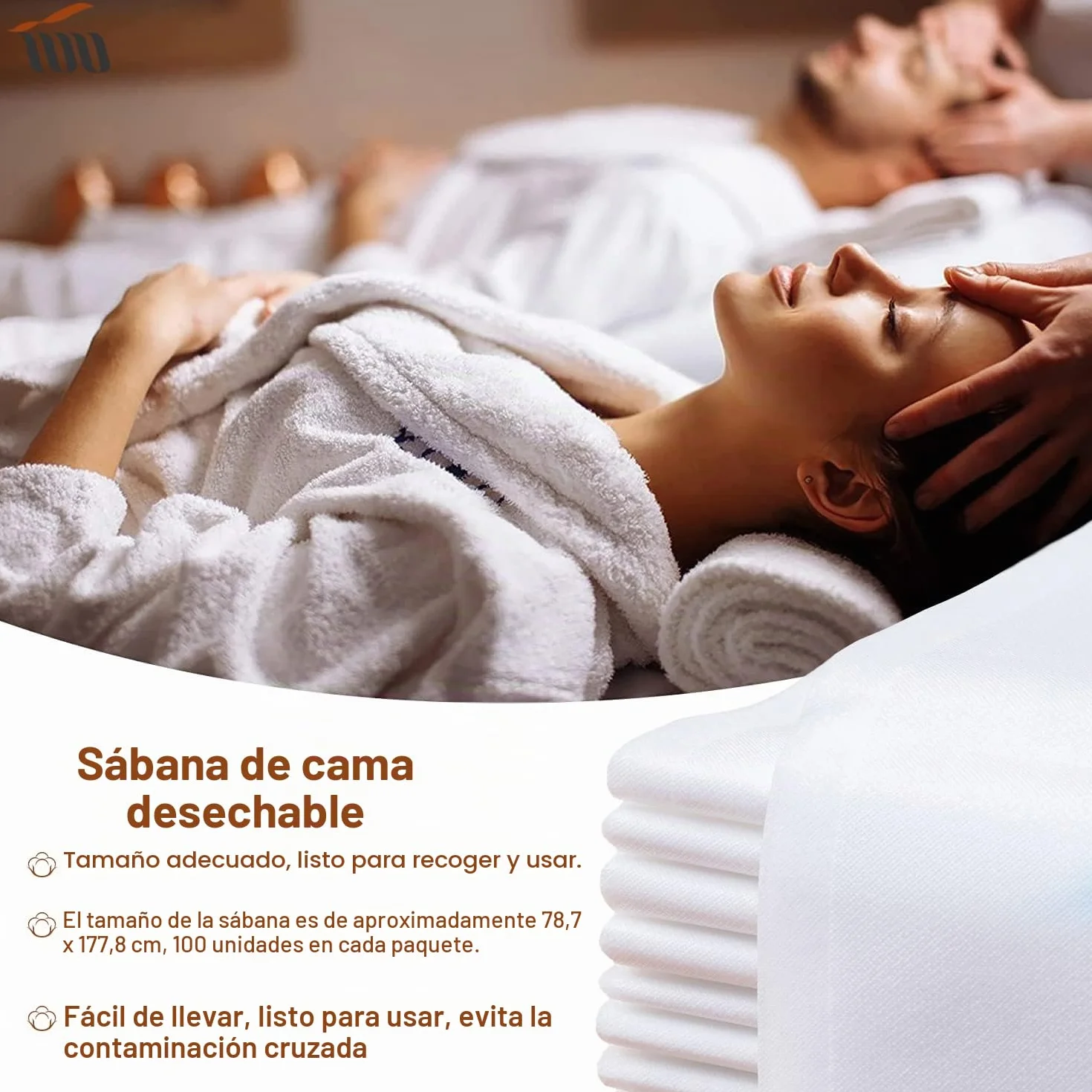 Sábanas Desechables no Tejidas 80x180cm Blanco para Masaje SPA Tatuaje