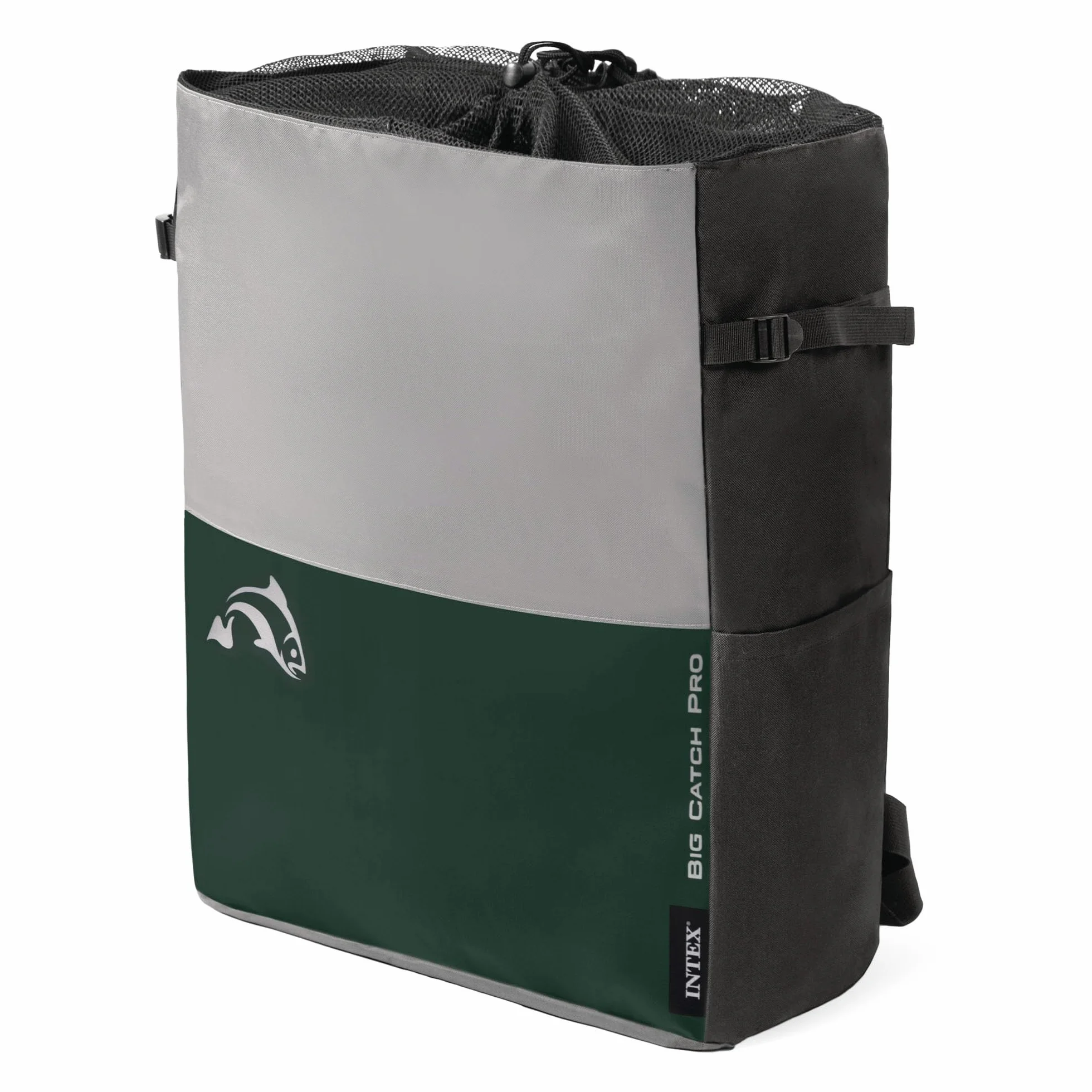 Intex Pato de Pesca Hinchable Big Catch Pro, 165x119x38 cm, Material Super-Tough, Máx. 140 kg, con remos, Hinchador, Mochila, Soportes de caña Desmontables, Red para Peces, Bolsas almacenaje (68381)