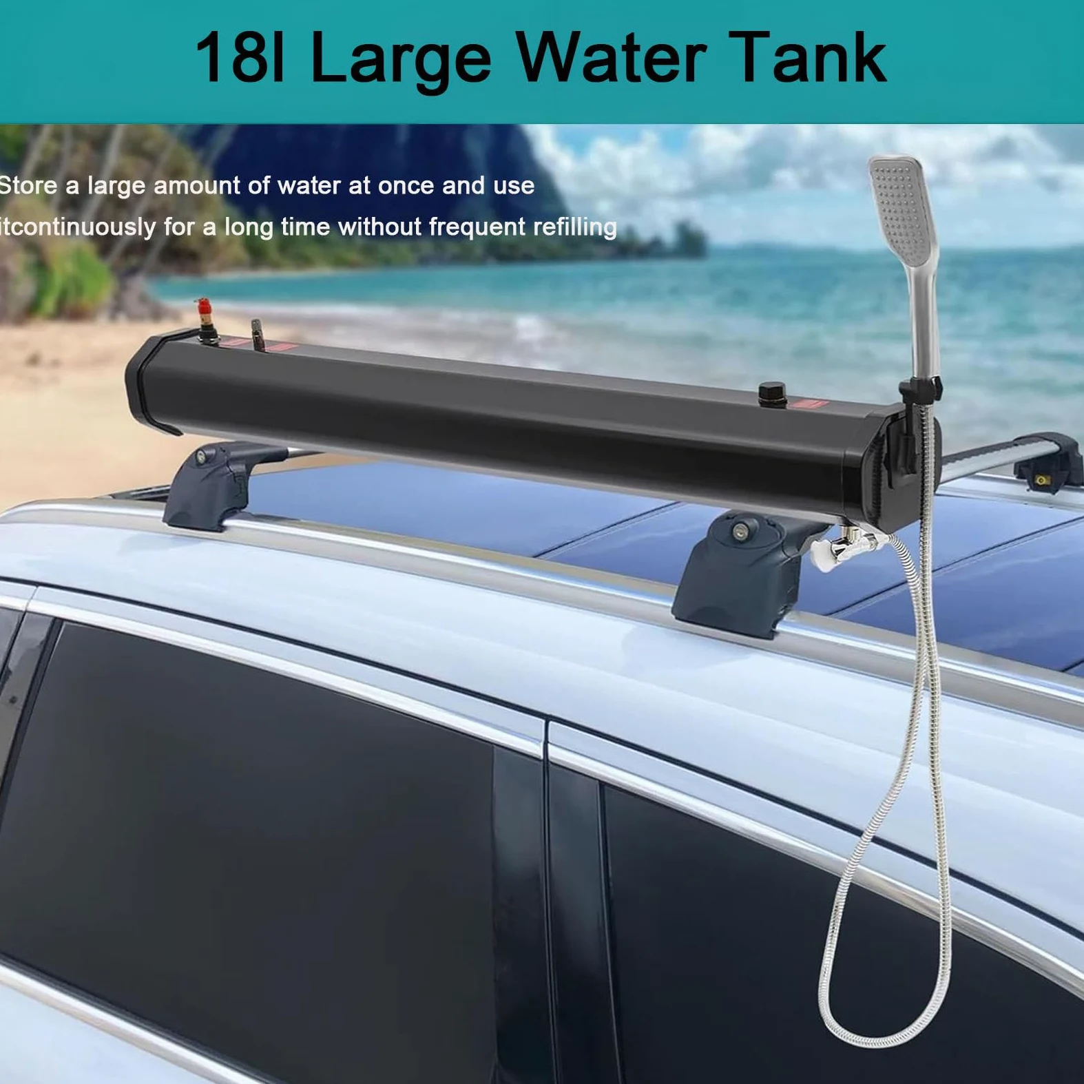 Depósito de agua presurizado portátil para duchas de camping y lavado de vehículos, compatible con uso terrestre y fuera de la red