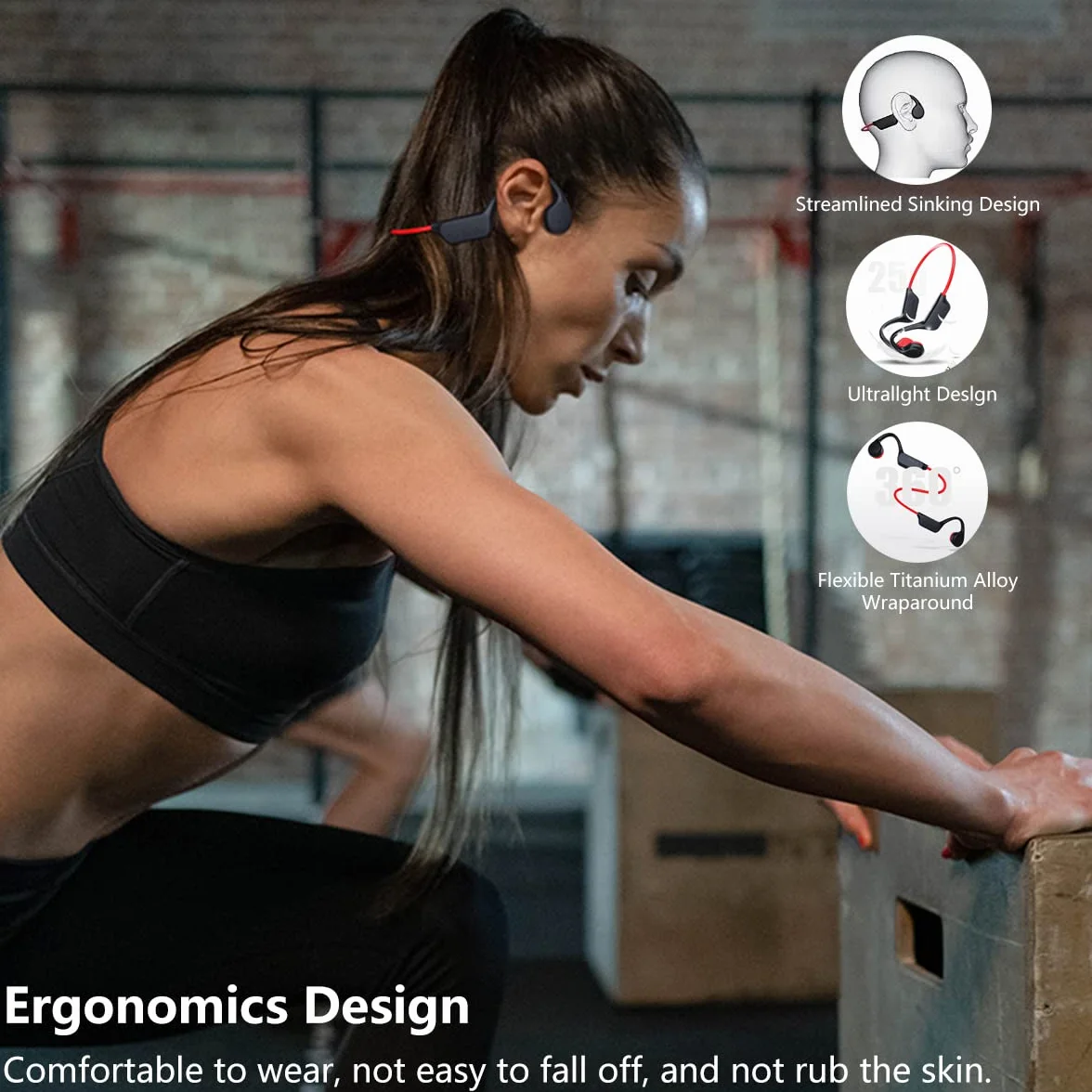 Auriculares de Conducción ósea Impermeable IPX8 para Natación, Cascos Inalambricos Bluetooth 5.3 de Oreja Abierta, 32GB Reproductor de MP3 Auricular, Auriculares Deportivos para Nadar Correr Black