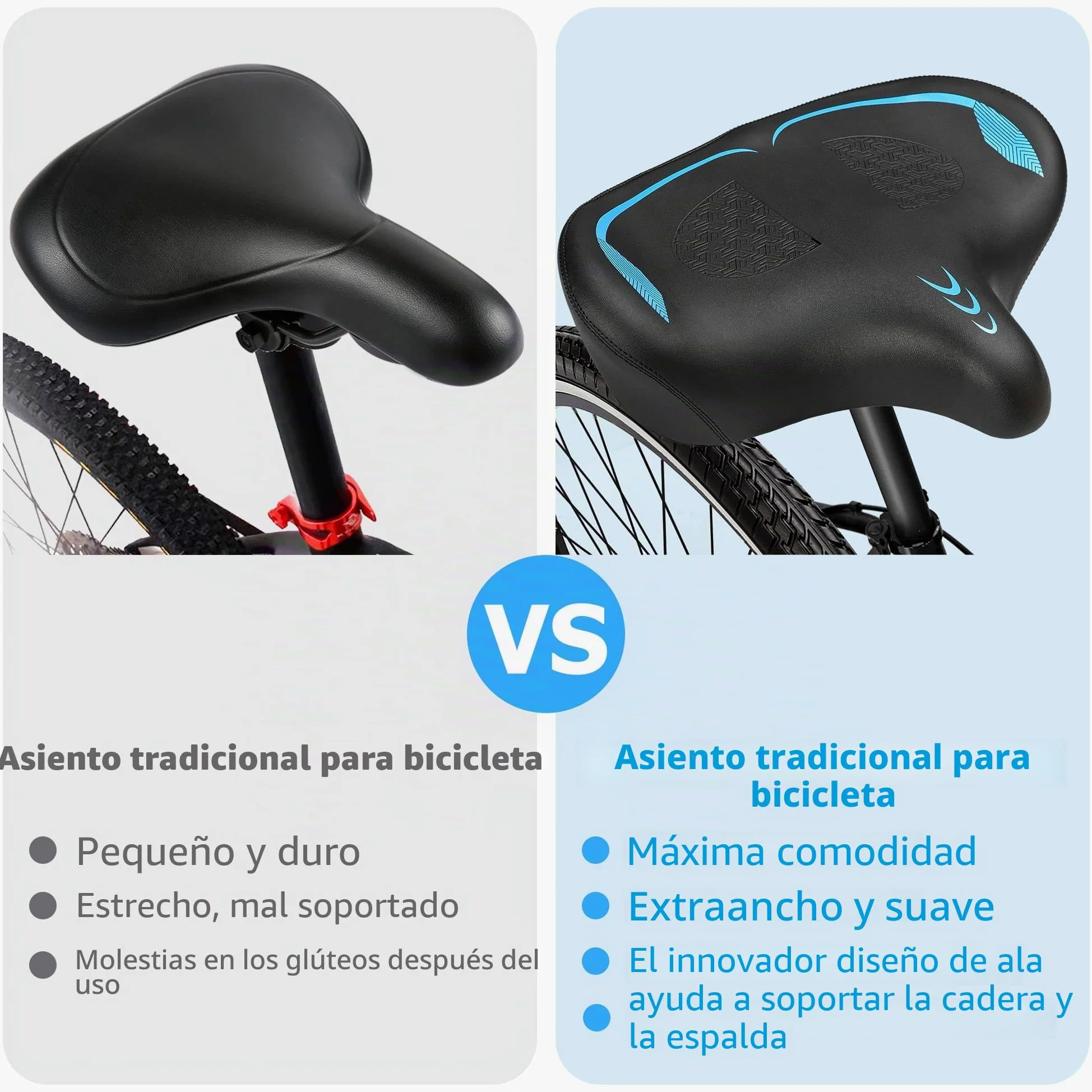 CDYWD Sillín de bicicleta de gran tamaño para hombre y mujer, cómodo, extra ancho, acolchado de espuma suave, bicicleta estática, sillín de turismo