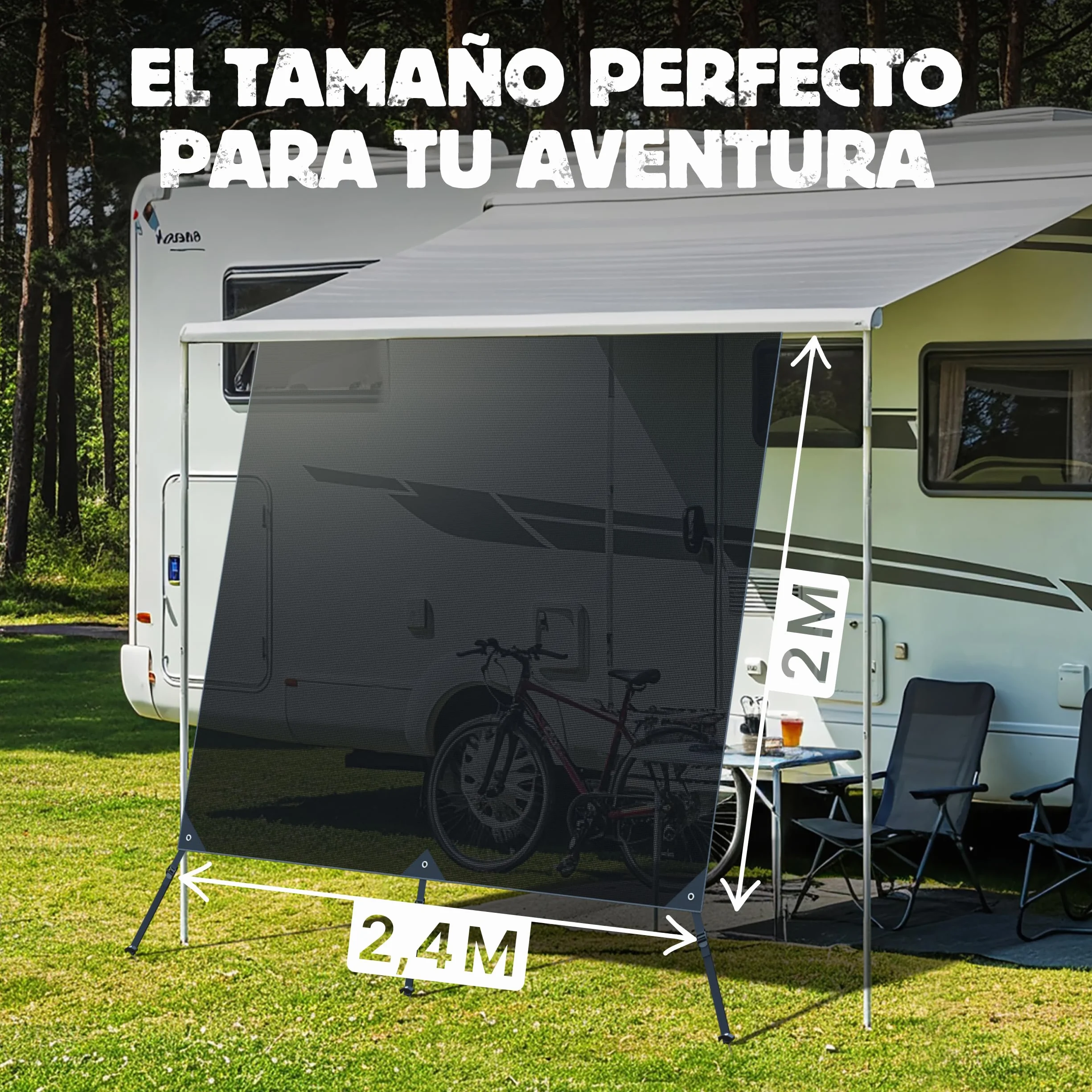 LAINFELD Toldo de Refuerzo de 2,4 x 2,0 m, protección Solar para autocaravanas, toldo Apto para Thule Omnistor, Barra de Refuerzo para Accesorios
