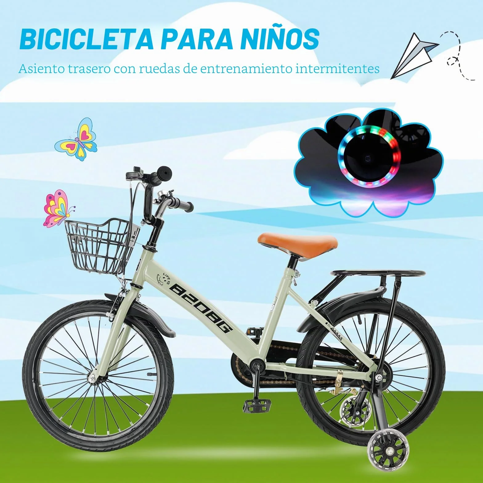 Bicicleta infantil 18 pulgadas marco acero carbono asiento manillar ajustables frenos dobles ruedines cesta desmontable