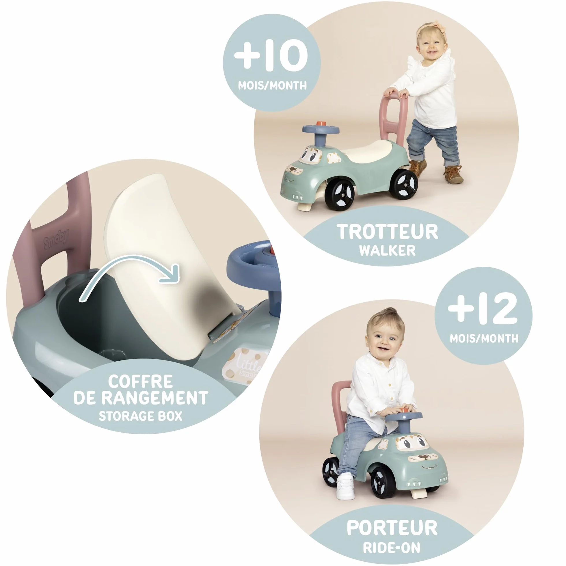 Little Smoby Mi Primer Coche Correpasillos Vehículo Infantil Compartimento portaobjetos Antivuelco Interior Exterior