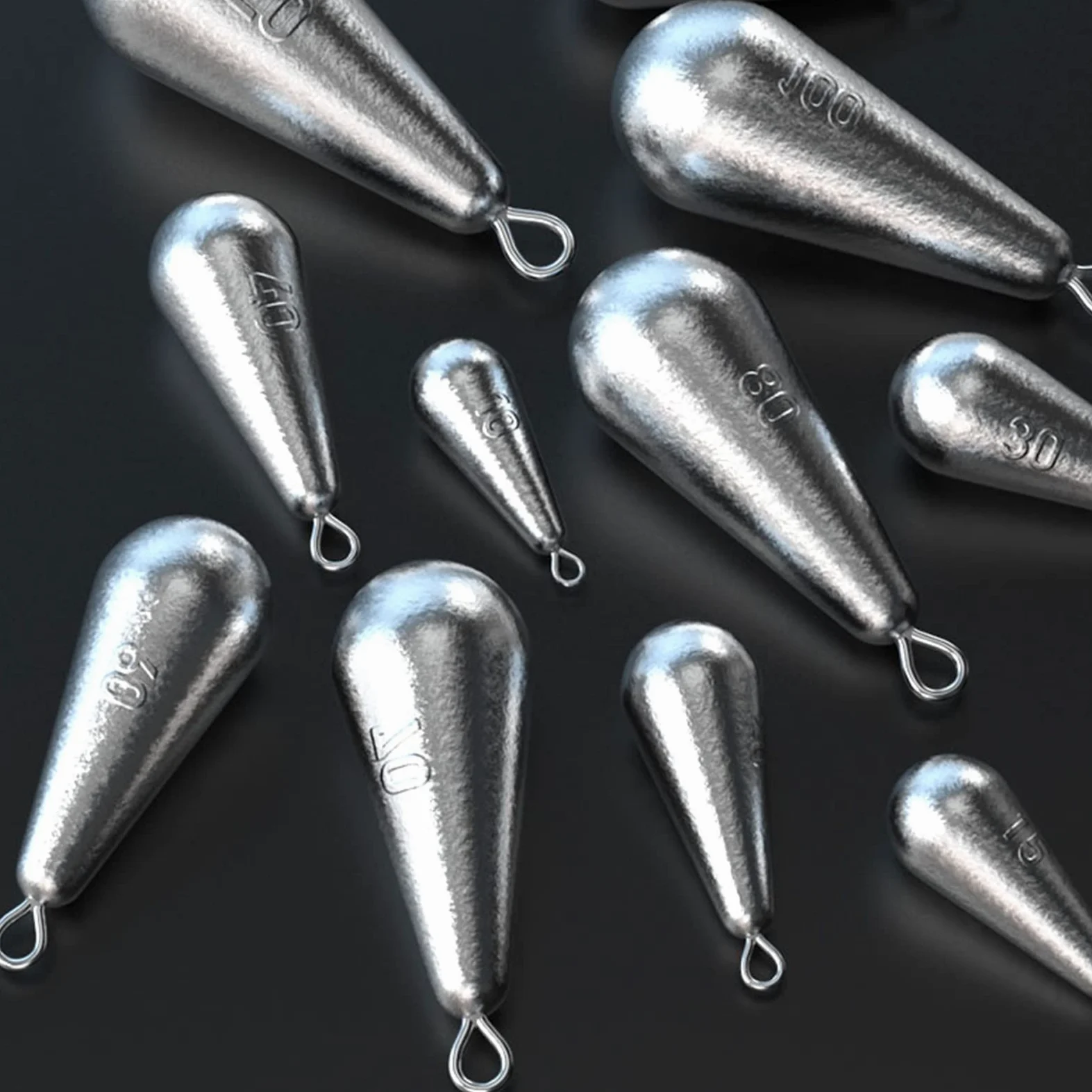 10 Piezas Forma de Gota de Lluvia Pesas de Pesca con Plomo Pesas de Pesca con Escala 10g 20g 30g 40g 50g 60g 70g 80g 100g 120g Plomos de Arrastre Herramienta de fundición de Pescado