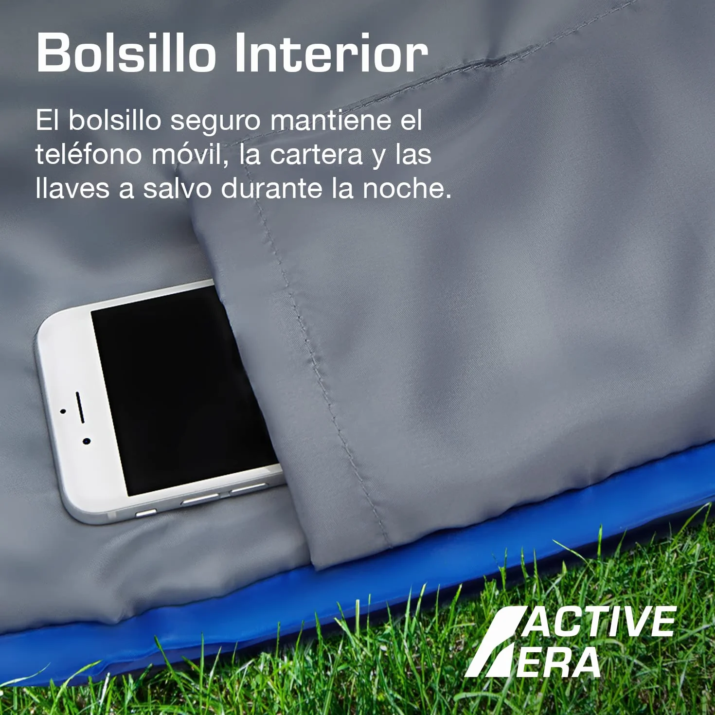 Active Era Saco de Dormir 200 cm x 80 cm 300gr - Resistente al Agua, Relleno de Doble Capa, Cálido con Capucha y Cordón. Saco de Dormir Ultraligero Todas Las Estaciones, Adultos y Niños