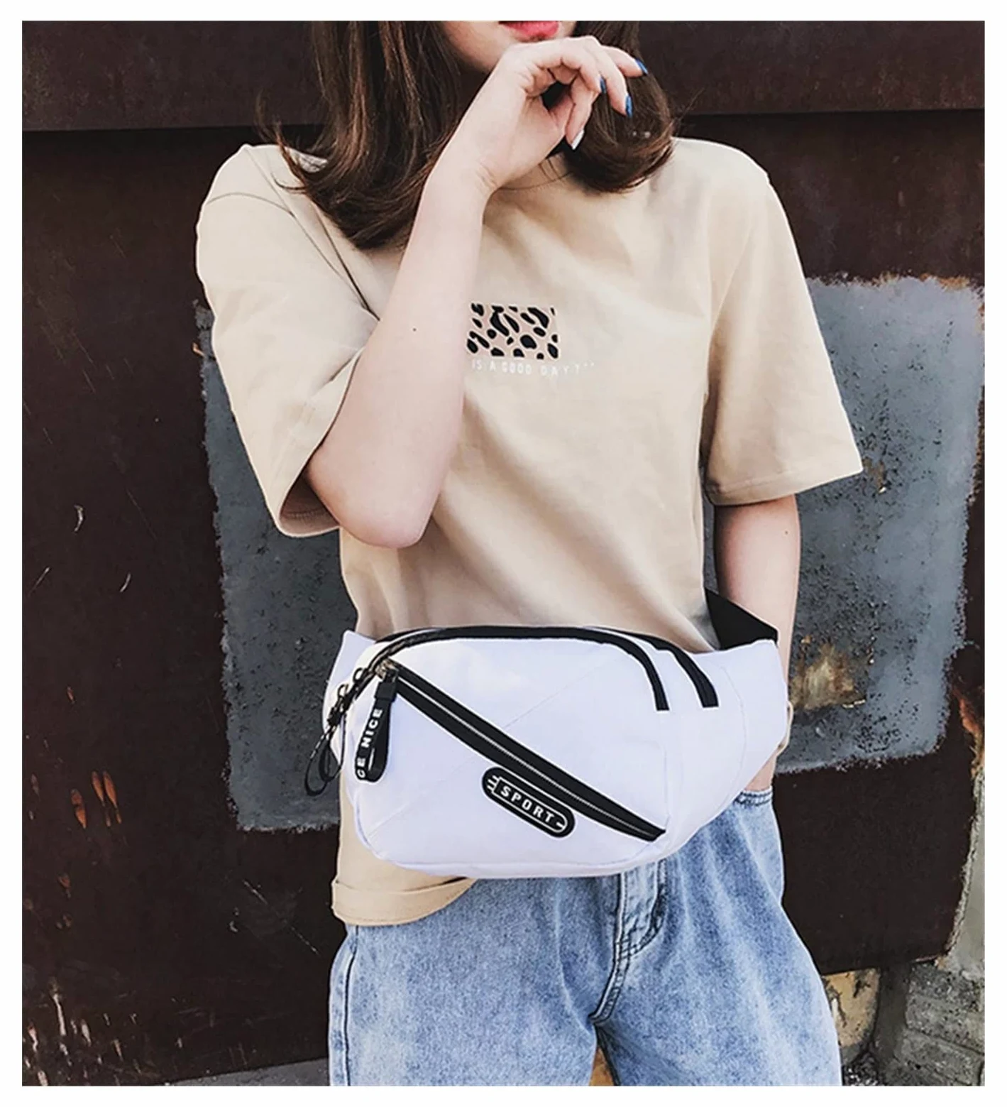 Unisex Fanny Pack Canvas Fashion Letting Cinturón de Cintura Bolso Crossbody Crossbody for Hombres Mujeres (Color : White)