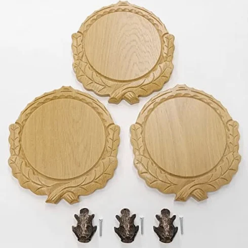 GTK Oferta 3 placas de cuña talladas de roble claro AF 16 cm con 3 cabezas de cuñas, portada grande, tabla de cuñas, cartel para trofeos