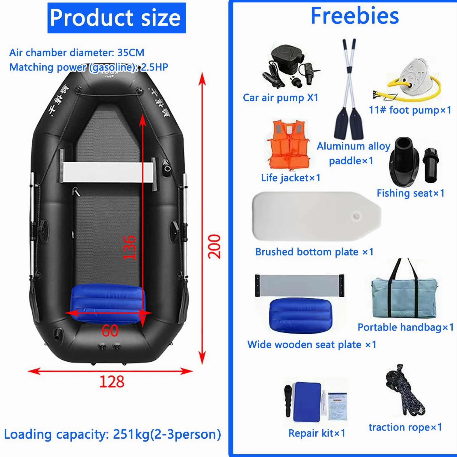 Kayak de pesca inflable, balsa para 1 persona, soporta 148 kg, perfecto para aventuras acuáticas en lagos, ríos y mar