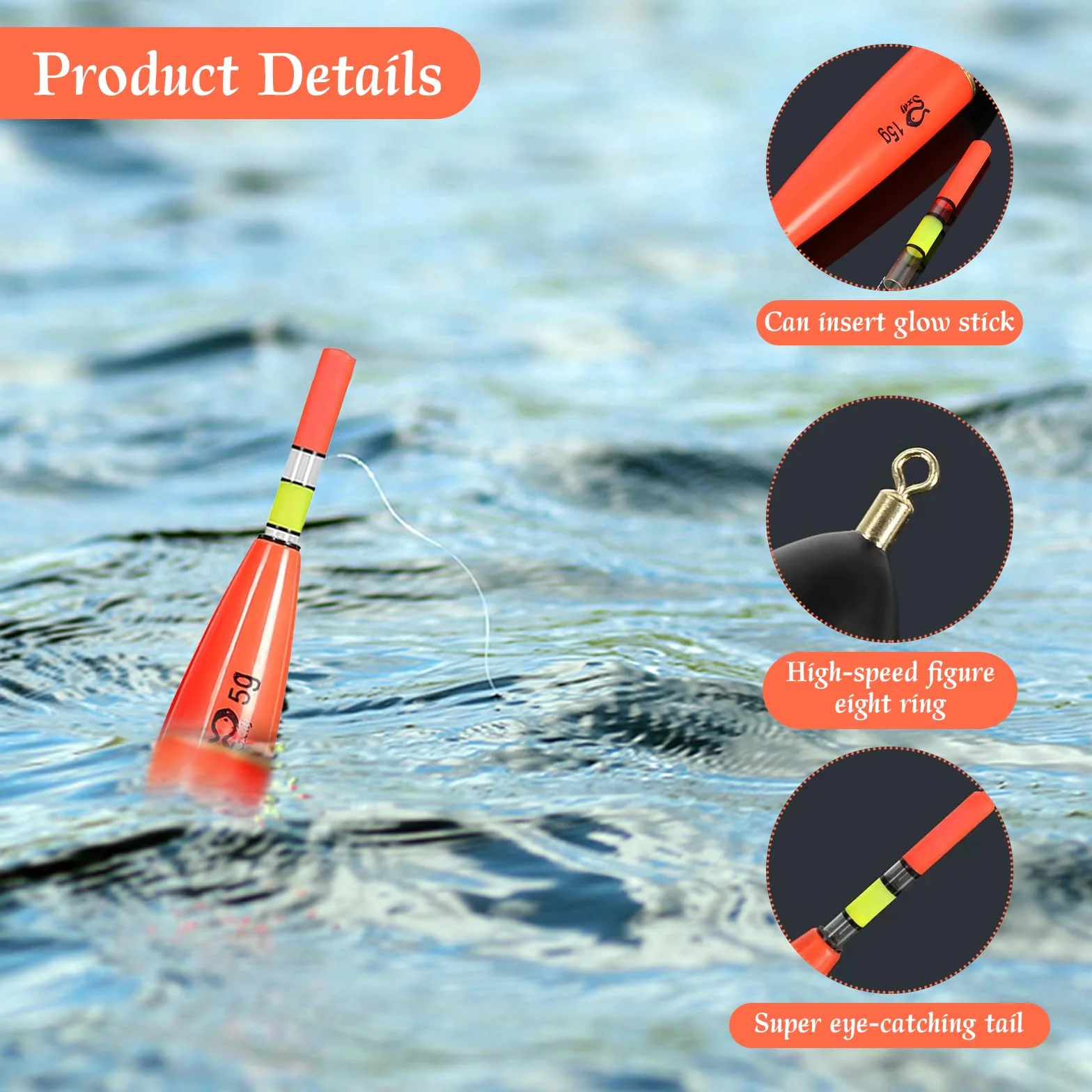 6 Piezas Juego de Flotadores De Pesca con Caja De Plomo, 5g 8g 10g 12g 15g Flotador Luminoso Brillante, Pesca ASccesorios para Diferentes Tipos De Peces como Trucha, Anguila, Carpa