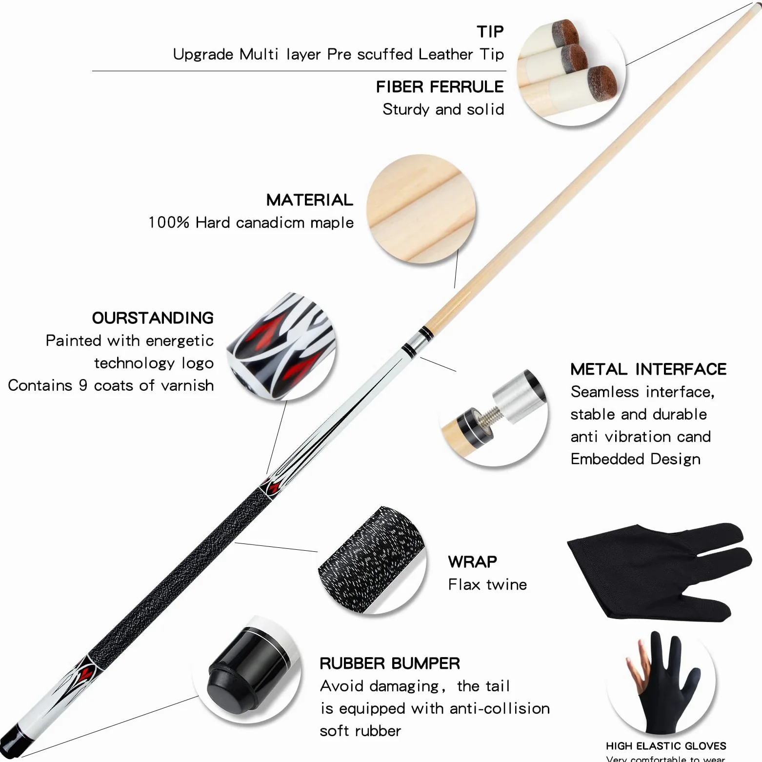 58 Inch 19oz/20oz Maple Billiard Stick Pool Cue Set 13mm Tip, Hardwood Canadian Maple Professional Billiard Pool Cue Stick