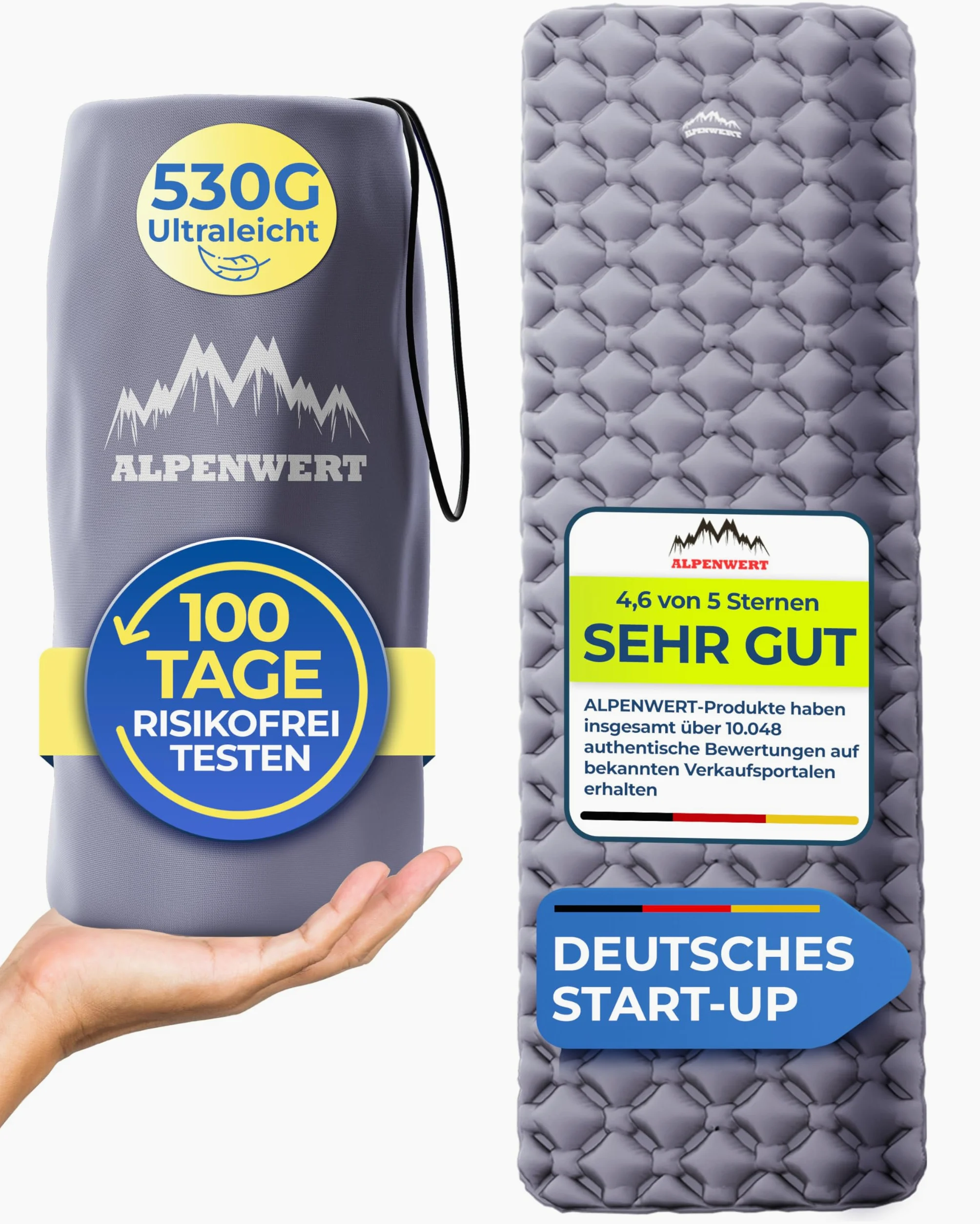 Alpenwert® Colchoneta aislante para exteriores [tamaño pequeño y ultraligero] Colchón de aire perfecto para camping, senderismo, mochilero UVM. - Esterilla hinchable para dormir