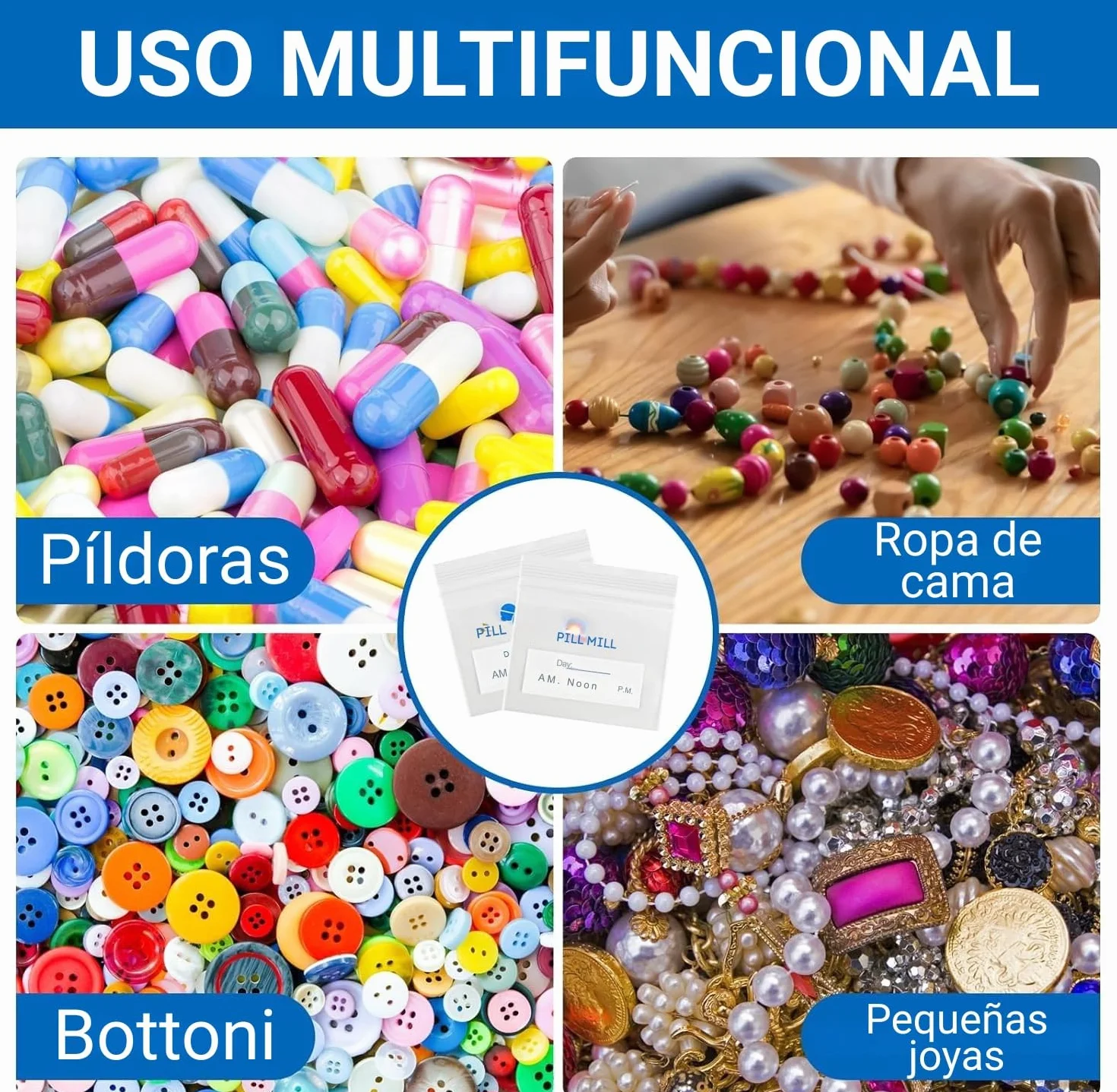 Bolsas para píldoras 3" x 2" 3 Mil Organizador de Medicinas Diarias Paquete de 100