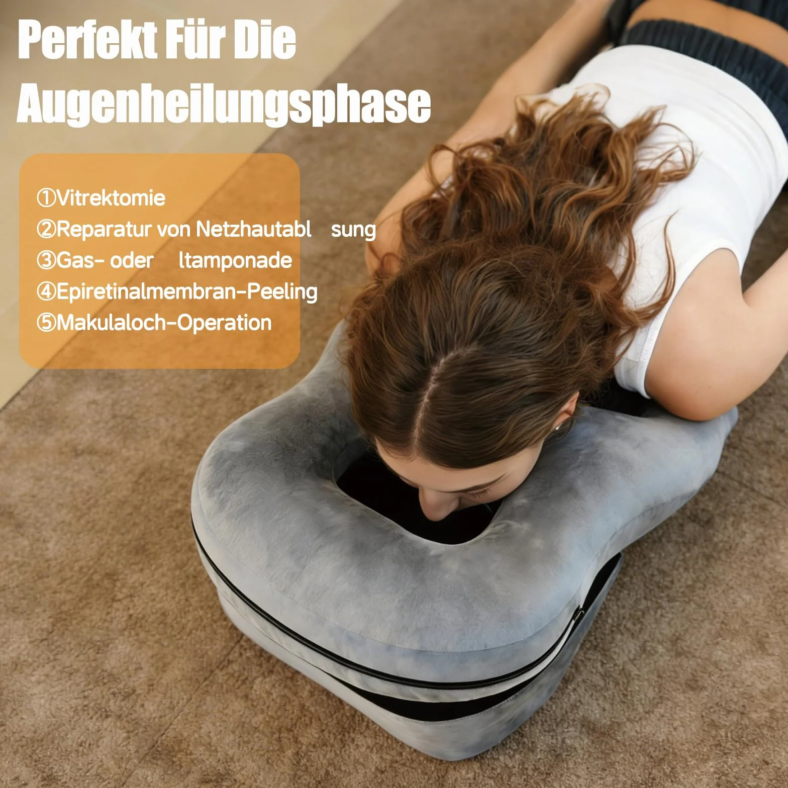 Almohada facial para dormir, almohada boca abajo para dormir para el apoyo después de intervenciones, cabecero de masaje ajustable en altura para la cama, equipo de recuperación de vitrectomía
