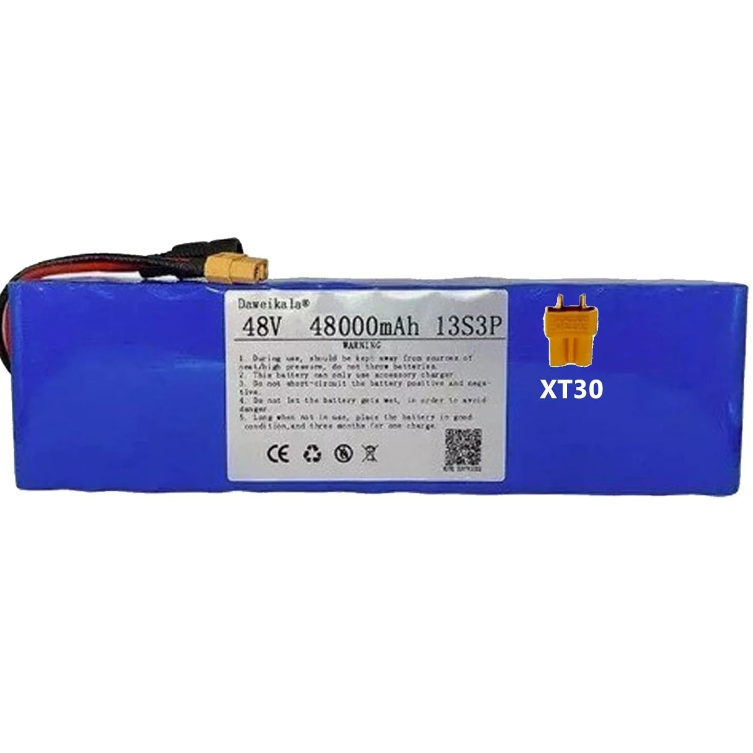 Paquete De Batería For Bicicleta Eléctrica 48V 48Ah Con Cargador 54,6V 2A For Scooter 13S3P BMS Incorporado For Enchufe En T Motor 200W 300W 350W 500W 800W(XT30 plug)