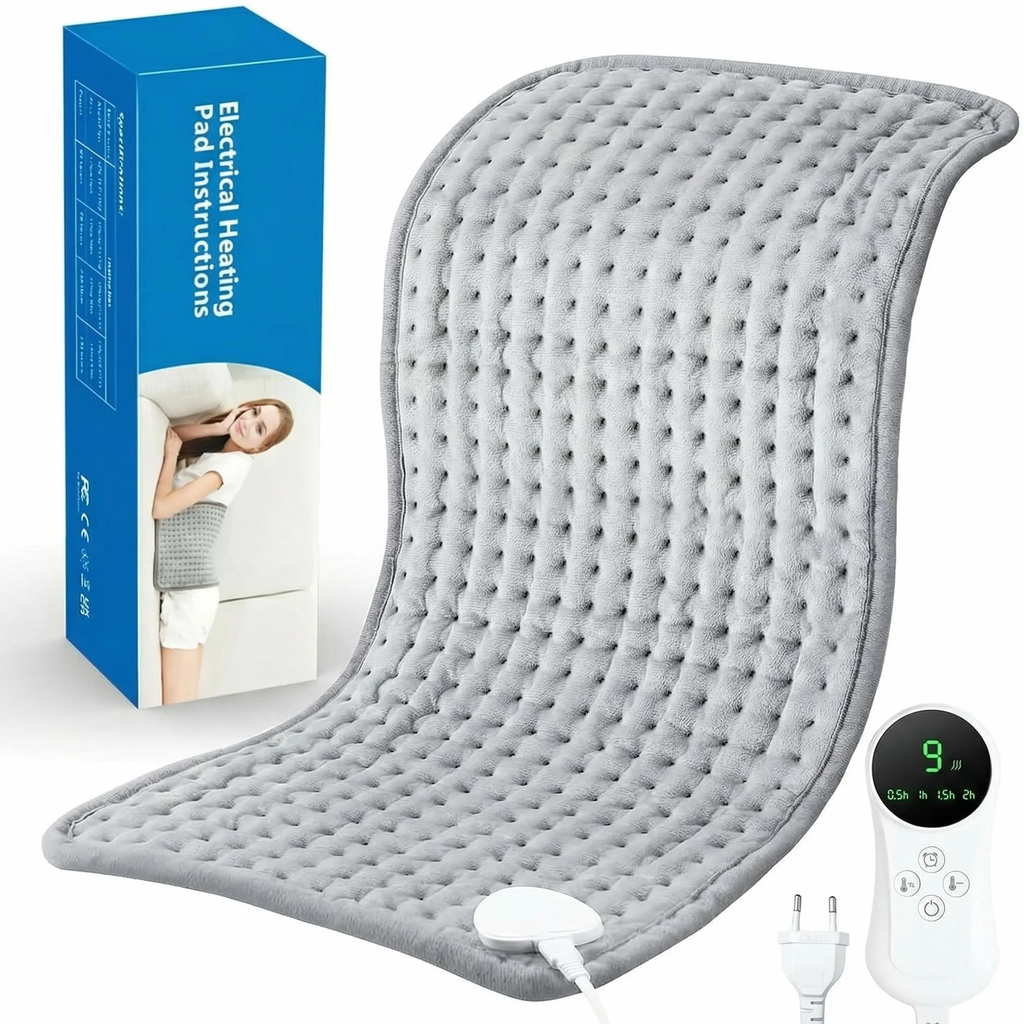 Manta Electrica Lumbar 30X60 cm Almohadilla Eléctrica con Apagado Automático y 9 Ajustes de Temperatura