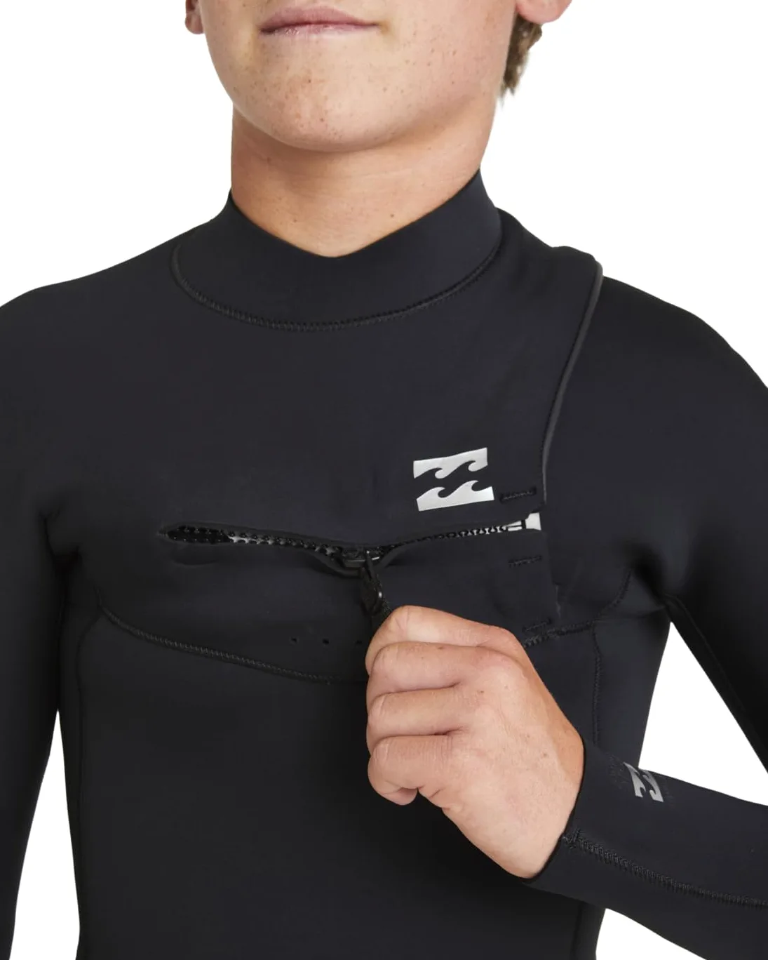 BILLABONG Traje de Neopreno Junior Foil de 5/4 mm con Cremallera en el Pecho - Negro - Manga Larga - Tipo de Espuma de Neopreno: Espuma Lite, parcialmente reciclada