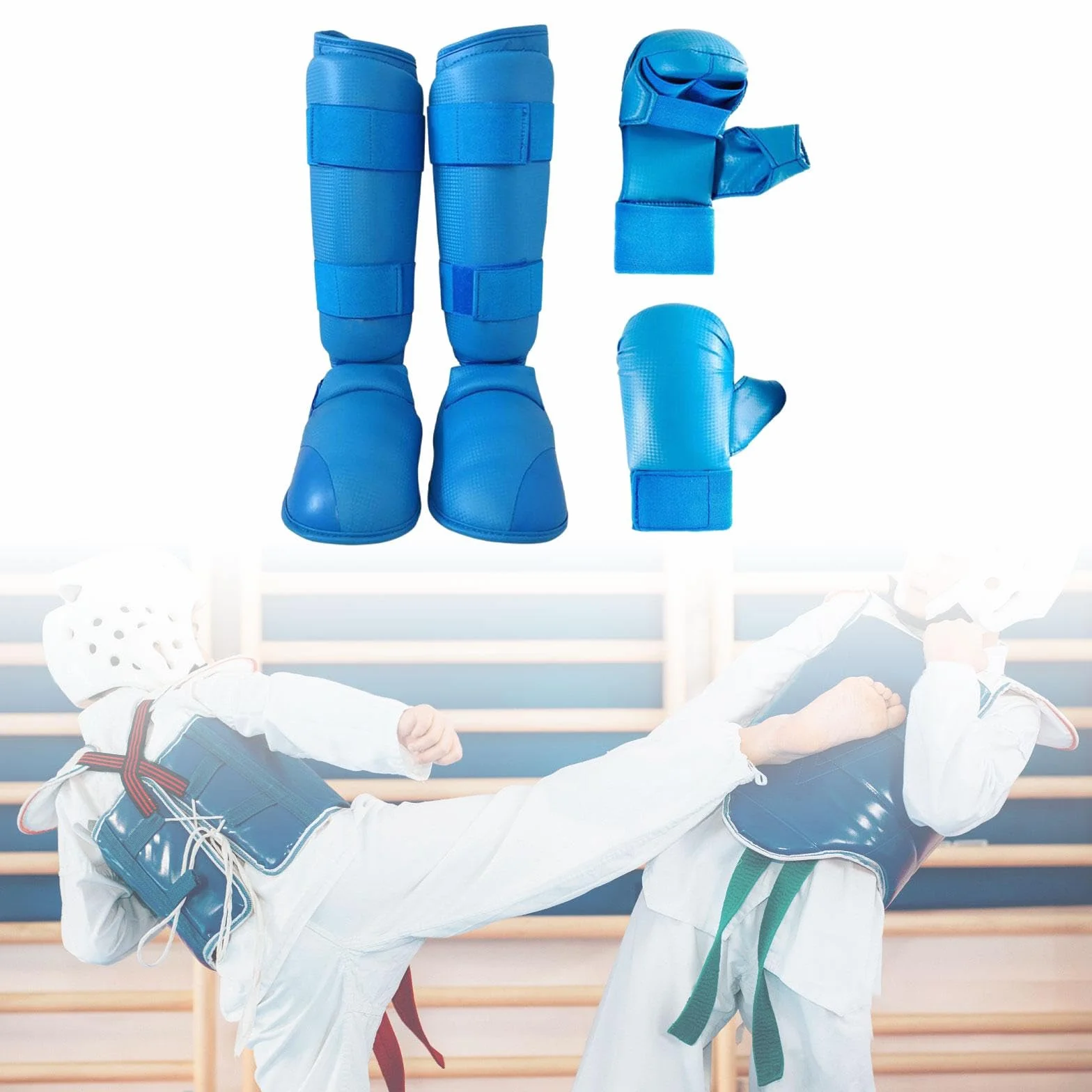 Perfeclan Guantes de Boxeo, Espinilleras, Equipo de Entrenamiento de Karate Taekwondo MMA