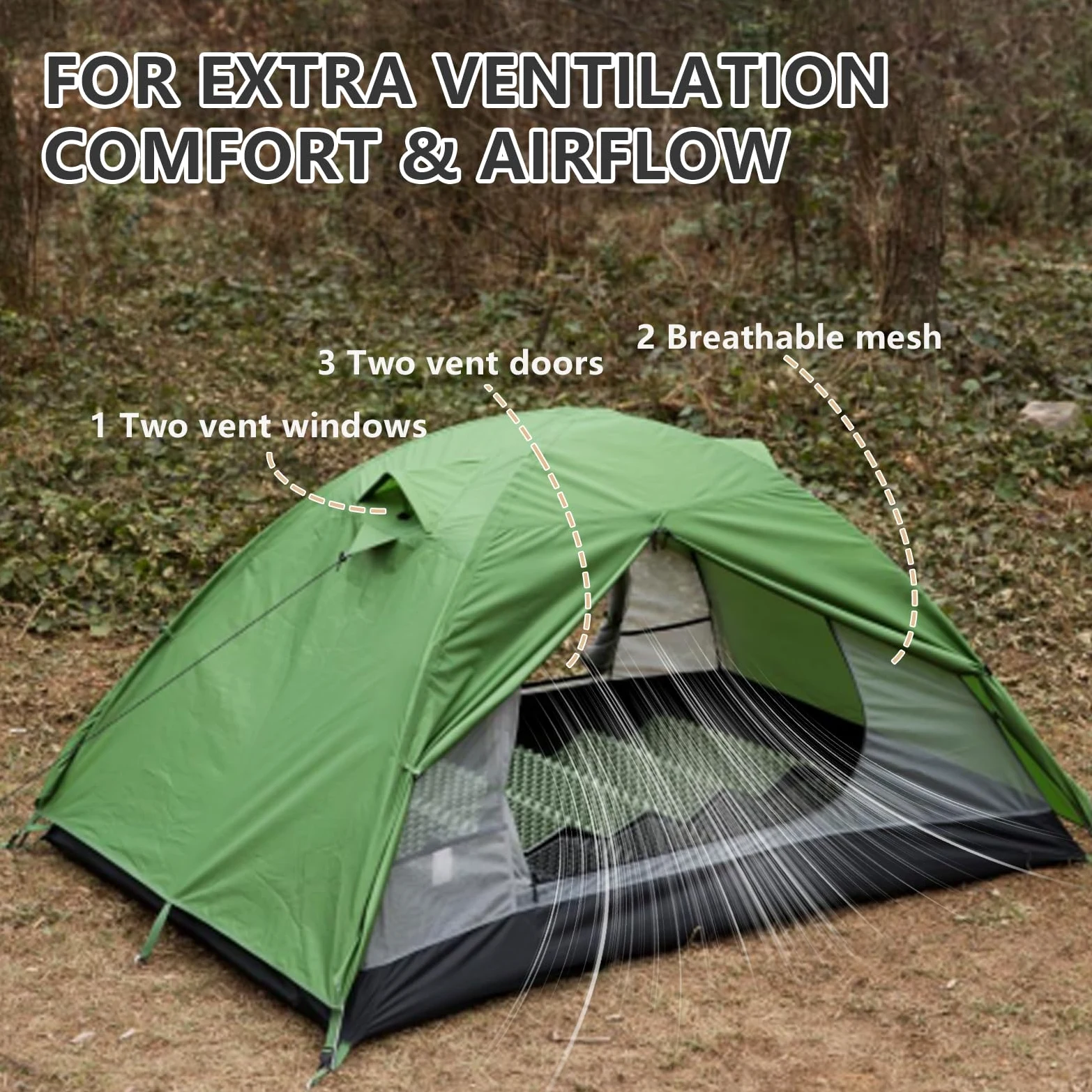 BISINNA Tienda de Campaña Cúpula 2 Personas 3-4 Estaciones | Impermeable y Resistente al Viento | Ultraligera y Compacta para Camping, Senderismo, Festivales